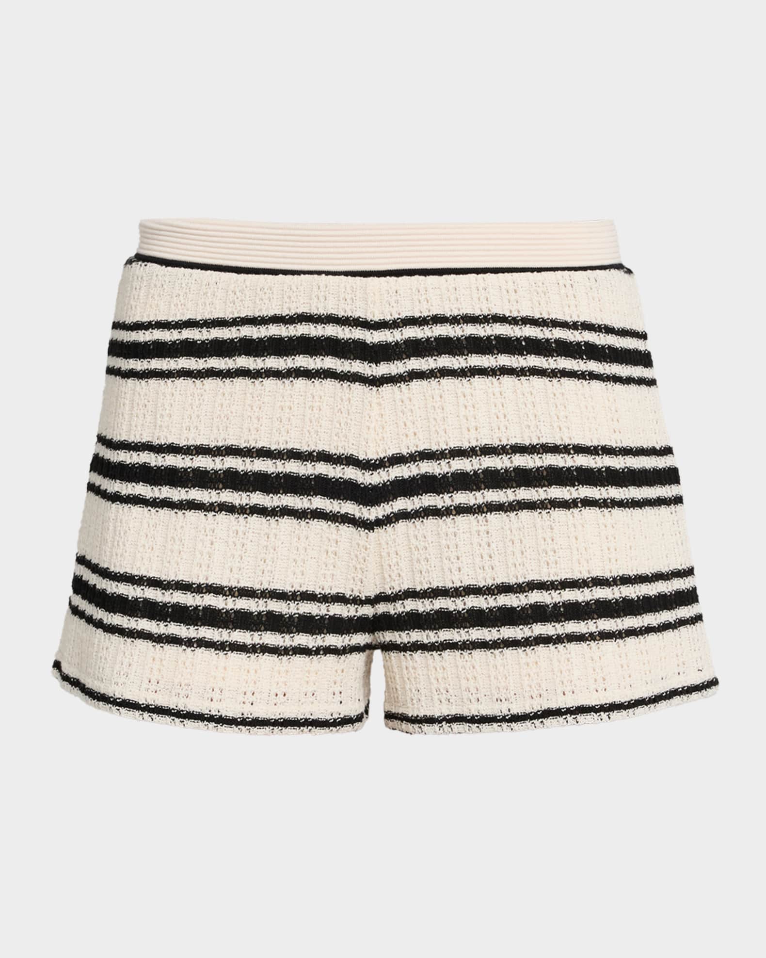 Ramy Brook Olympia Striped Crochet Shorts | Neiman Marcus