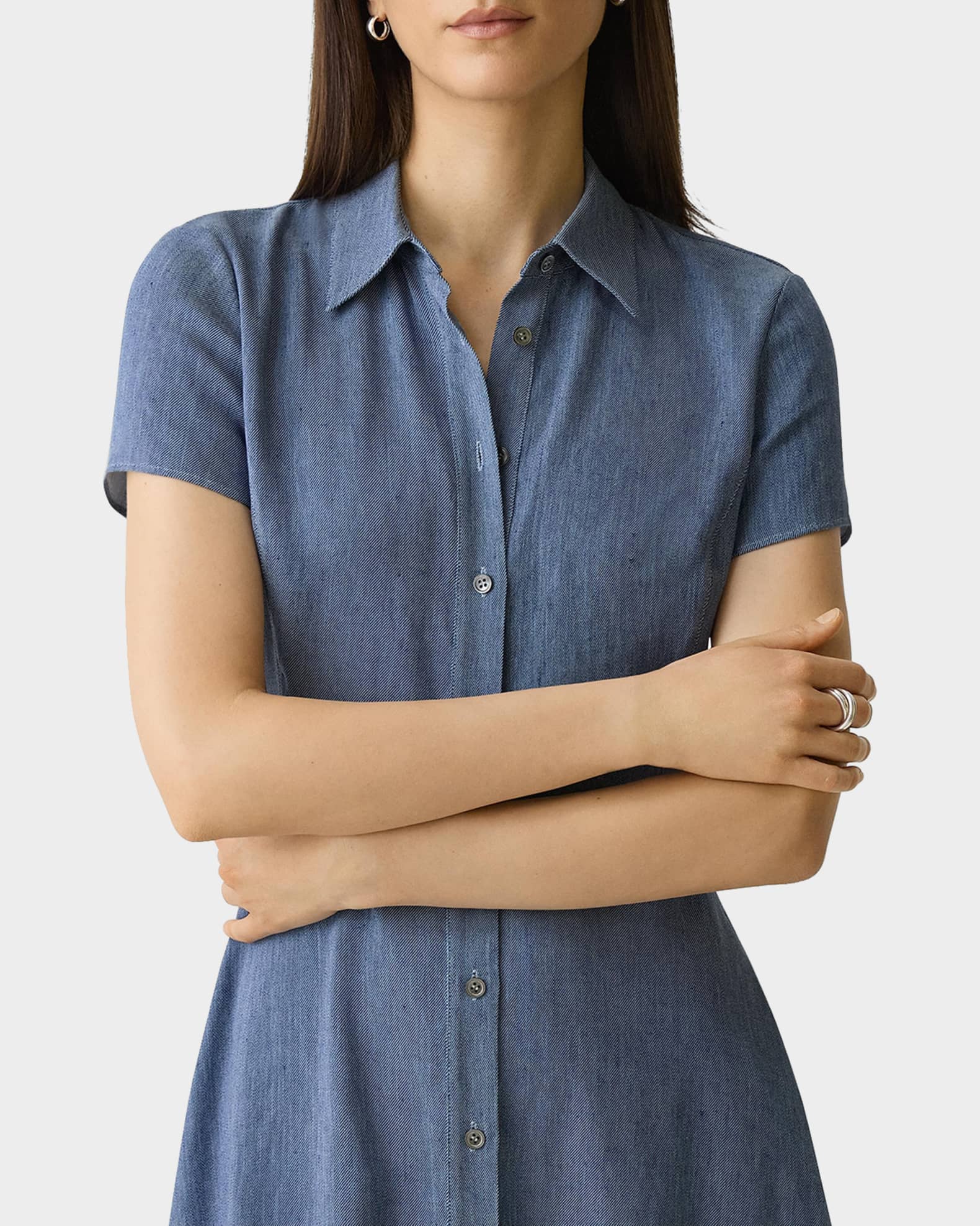 theory linen blend short sleeve midi dress Theory Short-Sleeve Button-Front Linen-Blend Midi Dress