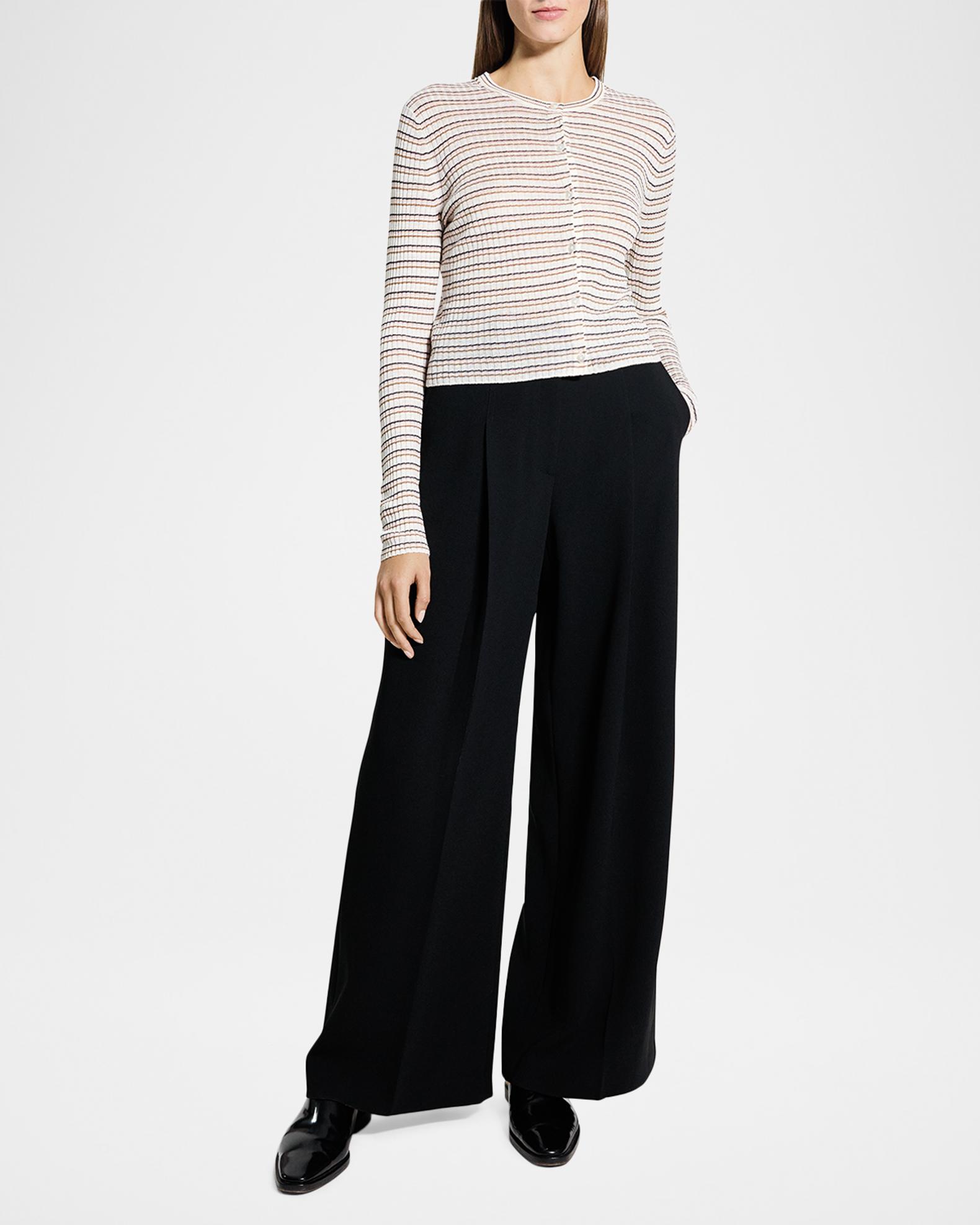 Theory Striped Linen-Blend Cropped Cardigan | Neiman Marcus