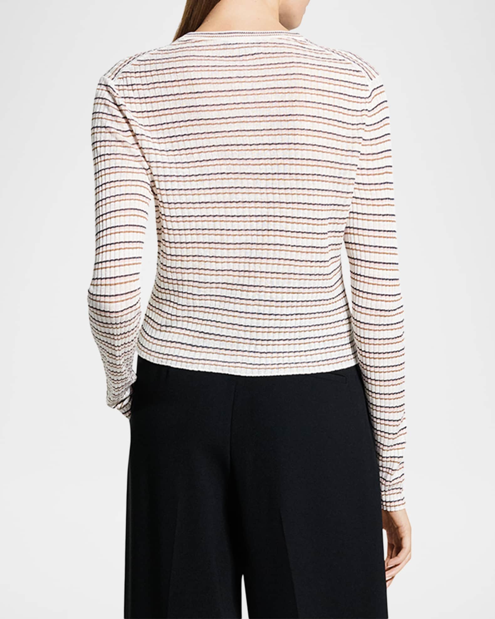 Theory Striped Linen-Blend Cropped Cardigan | Neiman Marcus
