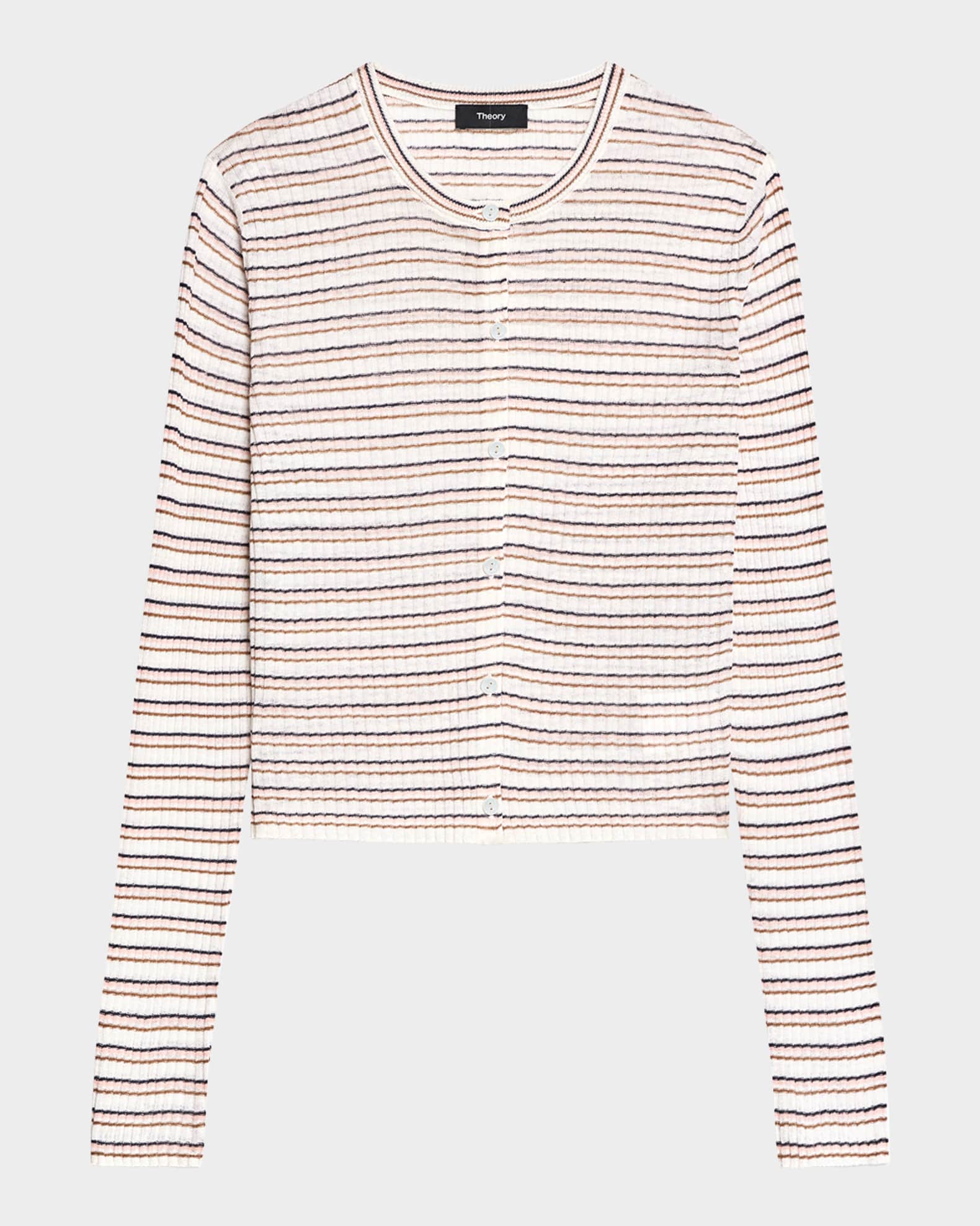 Linen Crop Ribbed Long Sleeve Cardigan