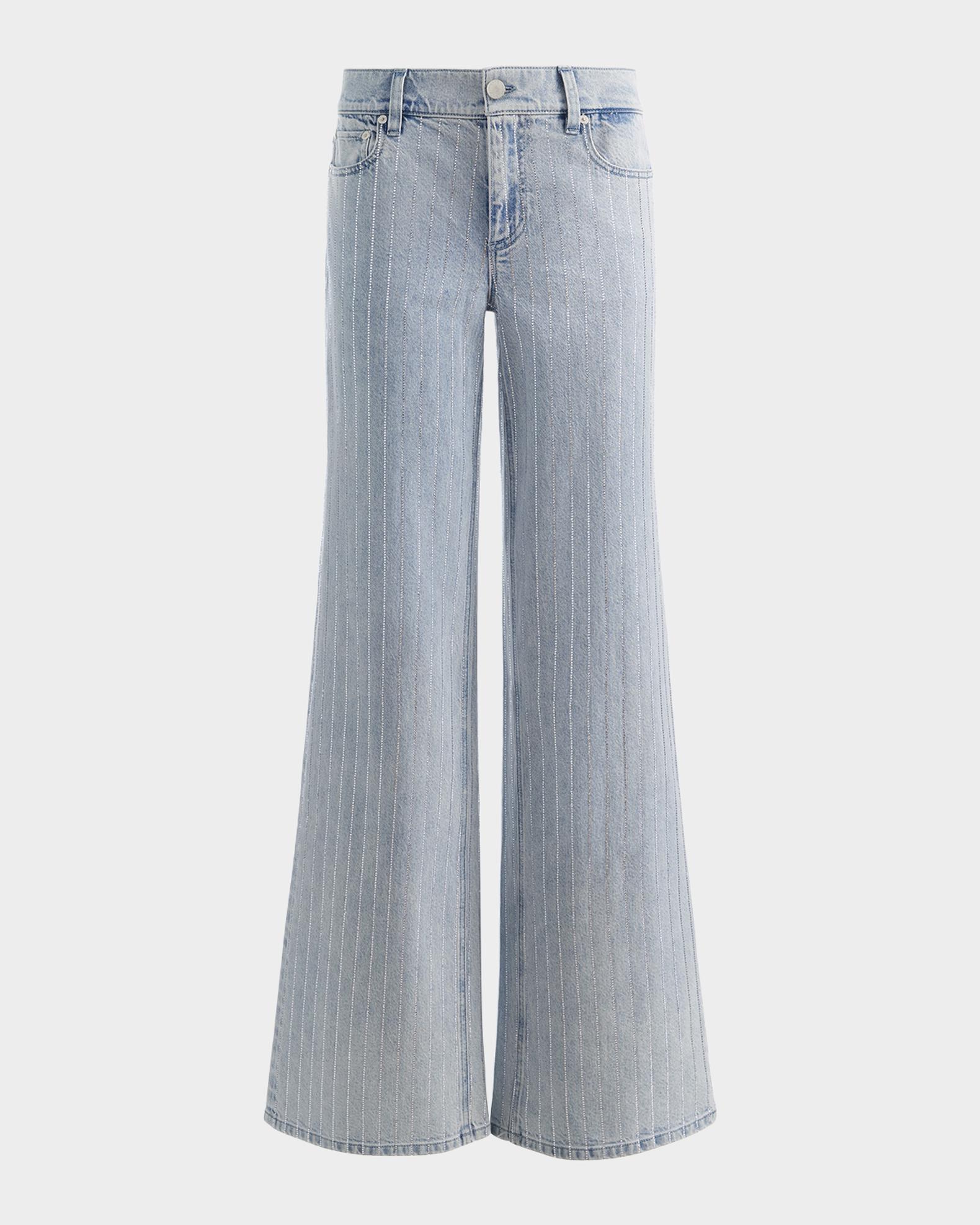 I*e様 Sears シアーズ 60's アルミ　ダブルフェイス　フルジップパー ALICE + OLIVIA Amazing Embellished Pinstriped Wide-Leg Jeans
