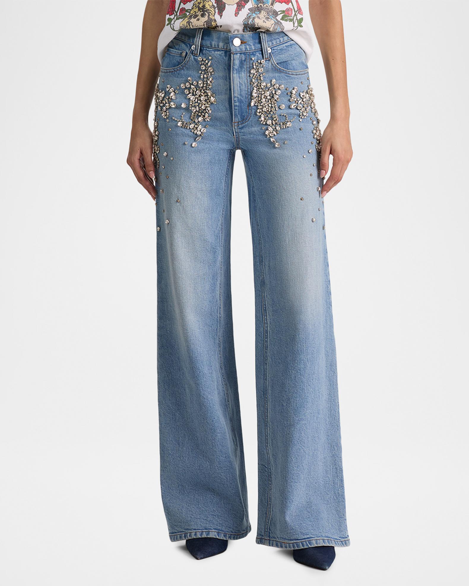 ALICE + OLIVIA Chic Embellished Wide-Leg Jeans | Neiman Marcus