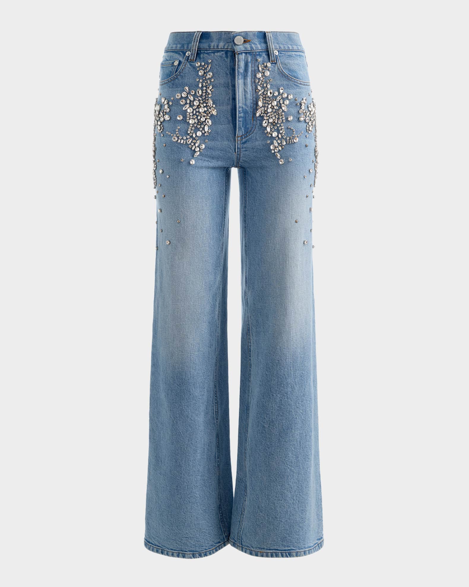 ALICE + OLIVIA Chic Embellished Wide-Leg Jeans | Neiman Marcus