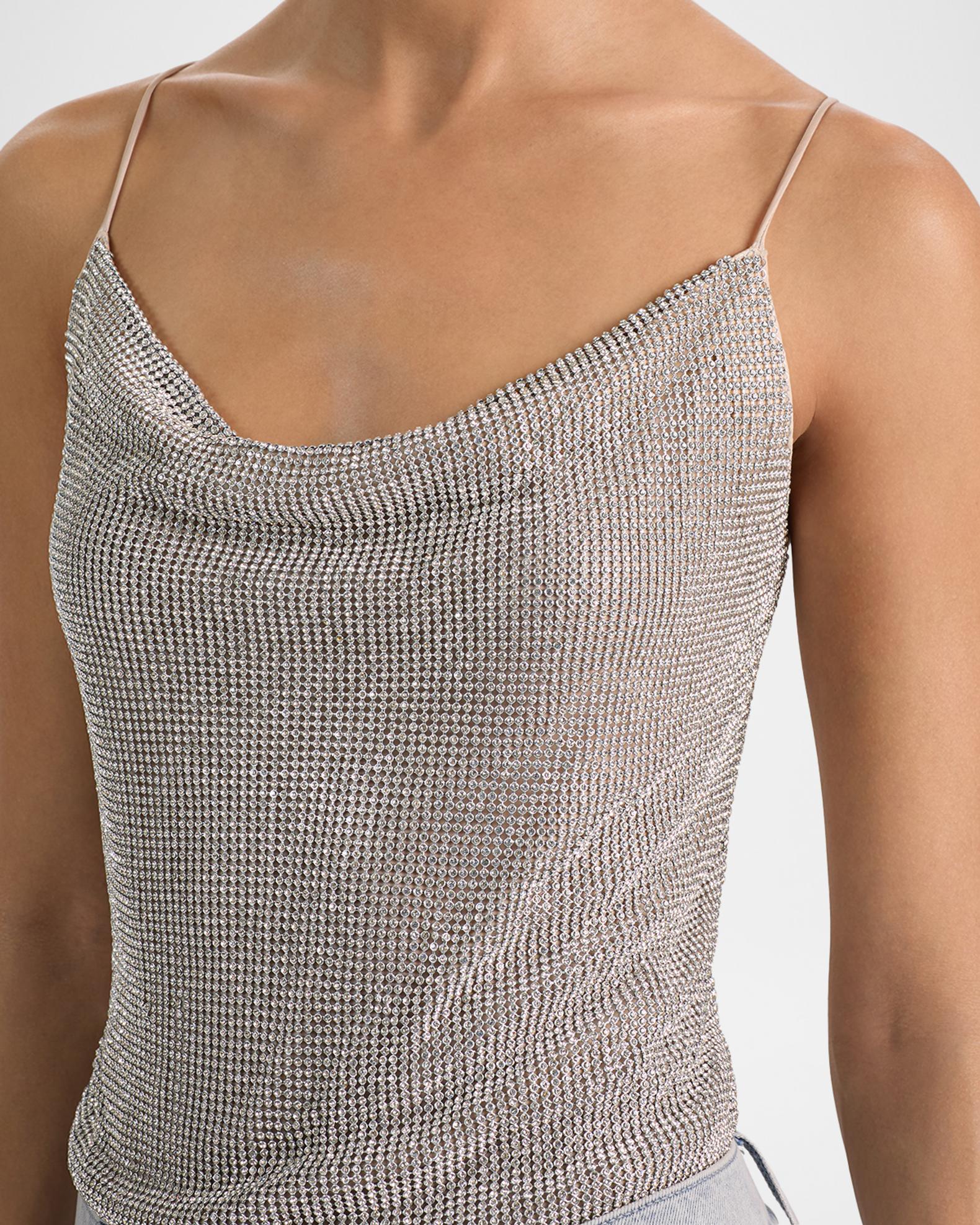 ALICE + OLIVIA Harmon Crystal Chainmail Slip Tank Top | Neiman Marcus