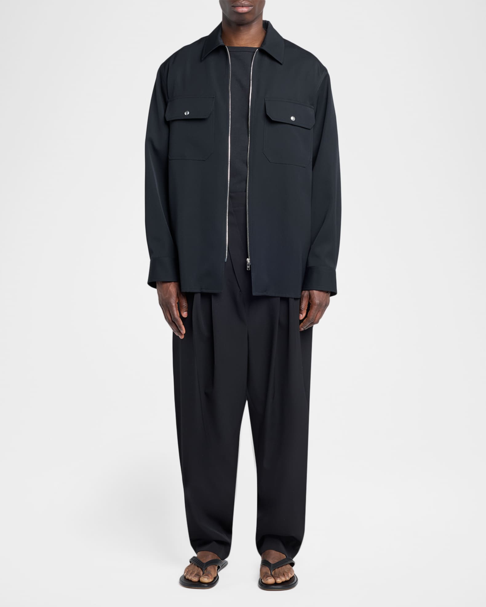 Bottega Veneta Men's Oversized Wool Flap-Pocket Shirt Jacket