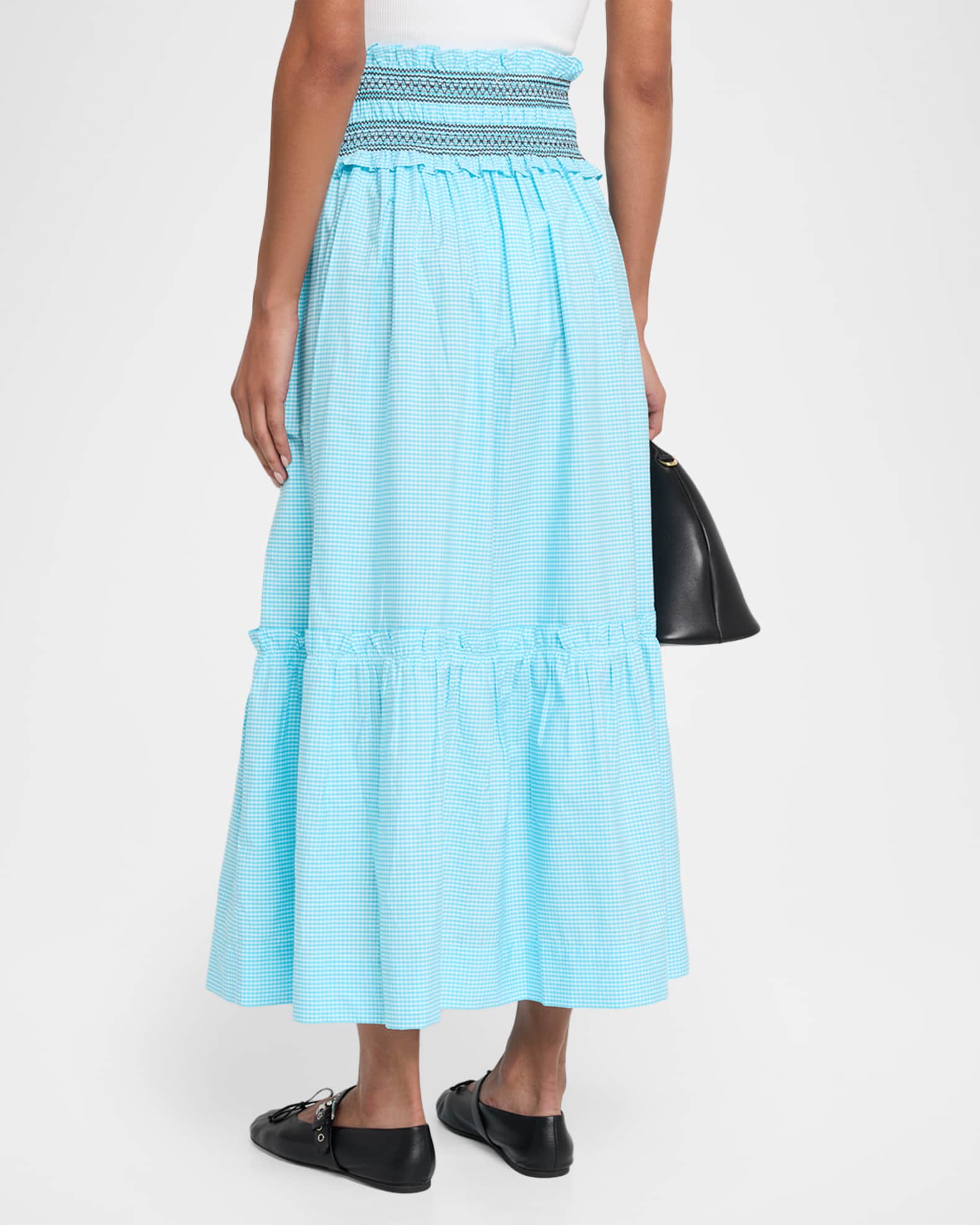 Ganni Check Cotton Smocked Maxi Skirt | Neiman Marcus