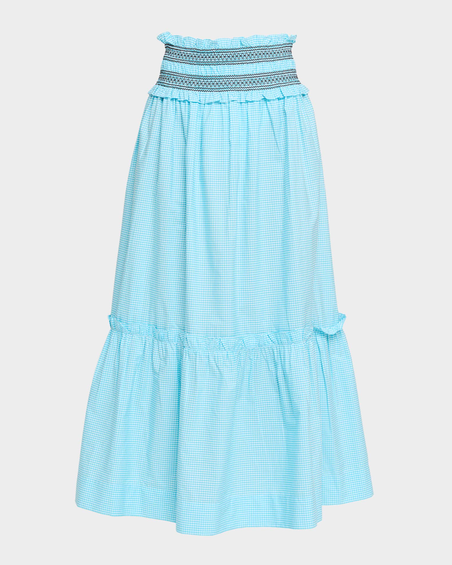 Ganni Check Cotton Smocked Maxi Skirt | Neiman Marcus