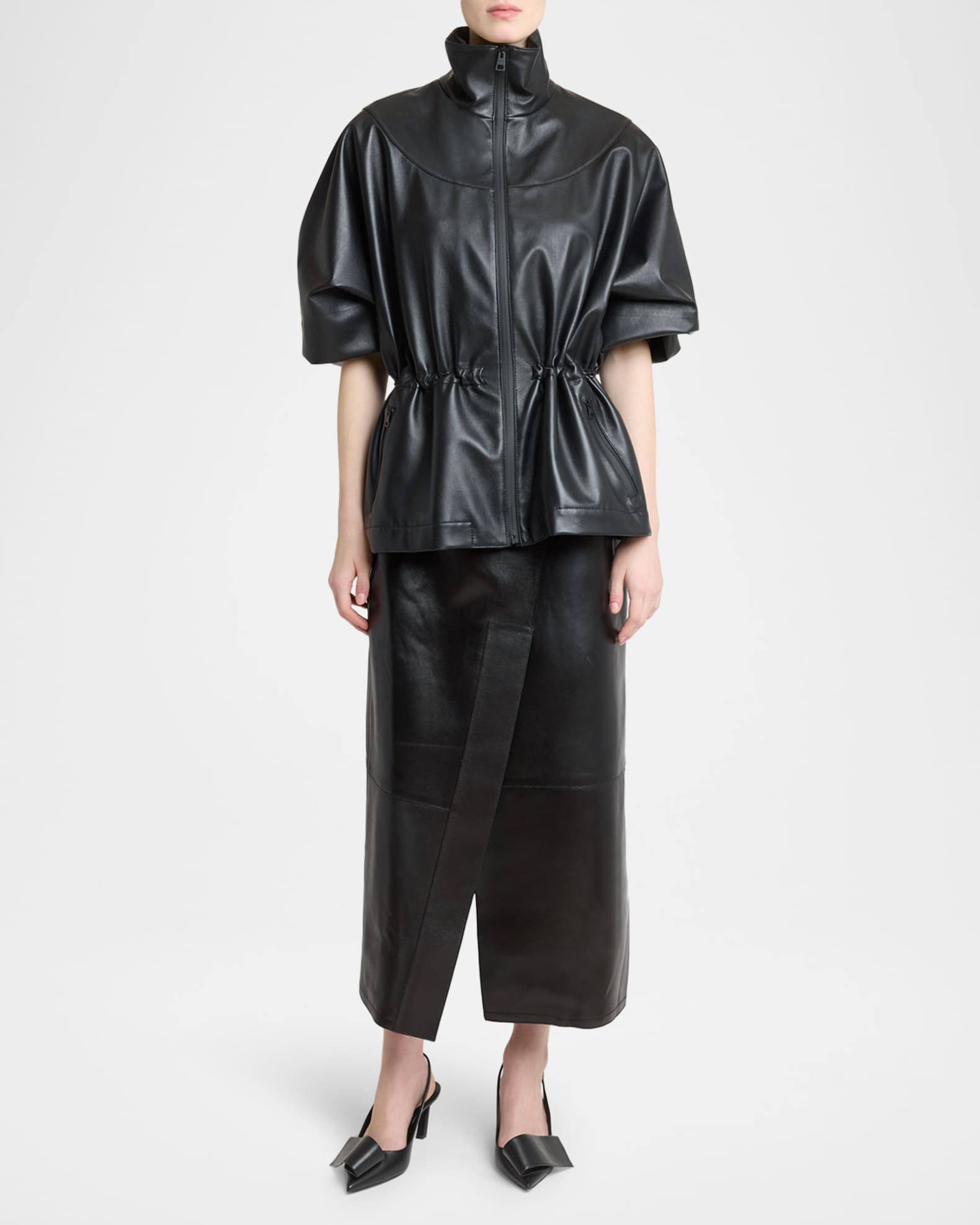 GIVENCHY ブラックレザースカート Givenchy Asymmetric Paneled Leather Midi Skirt | Neiman Marcus