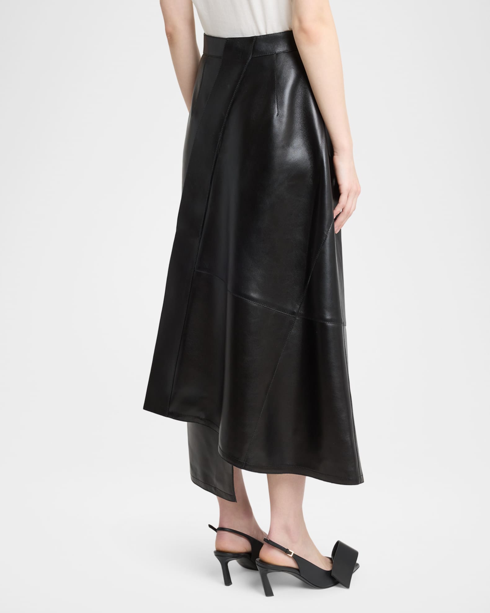 GIVENCHY ブラックレザースカート Givenchy Asymmetric Paneled Leather Midi Skirt | Neiman Marcus