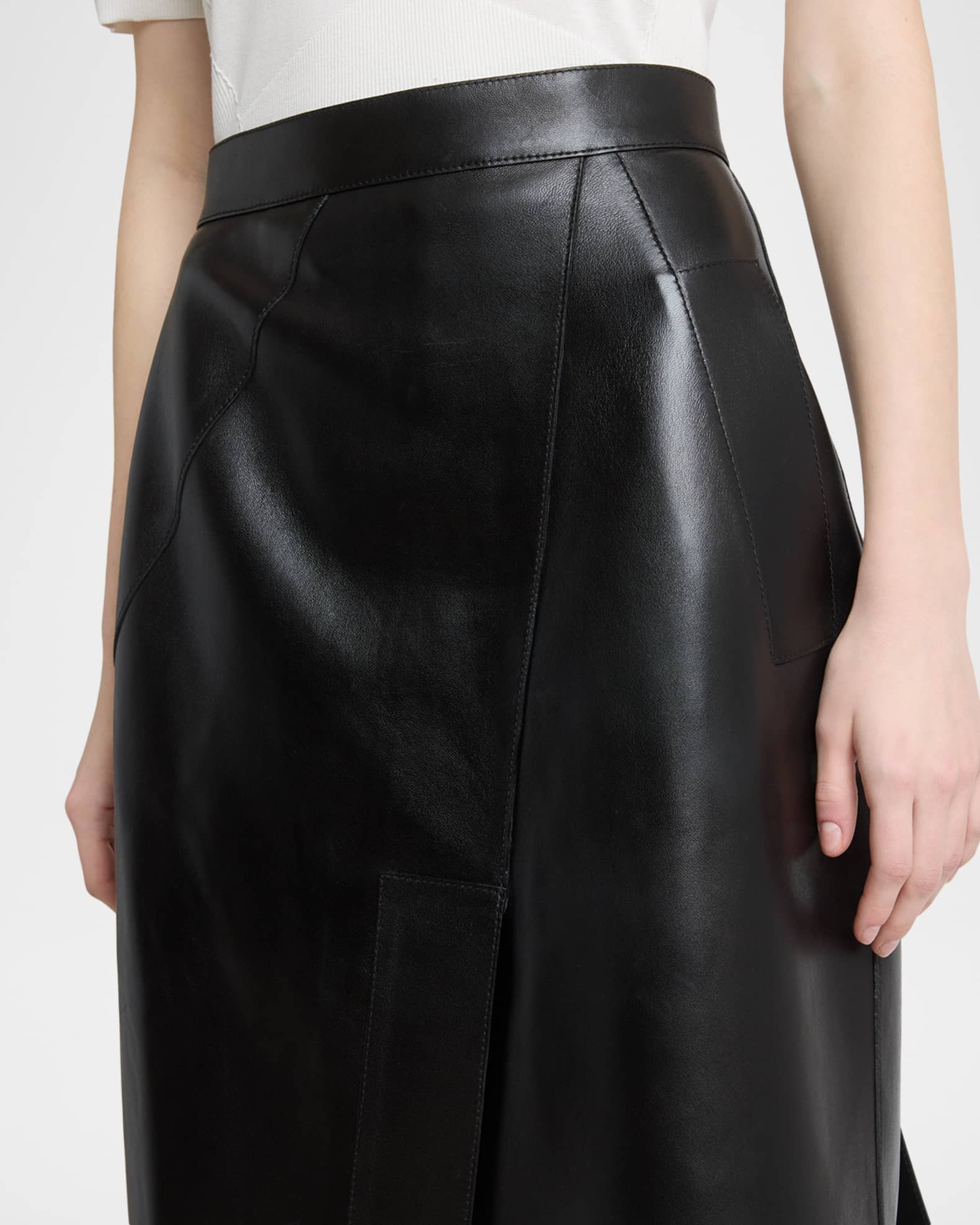 GIVENCHY ブラックレザースカート Givenchy Asymmetric Paneled Leather Midi Skirt | Neiman Marcus