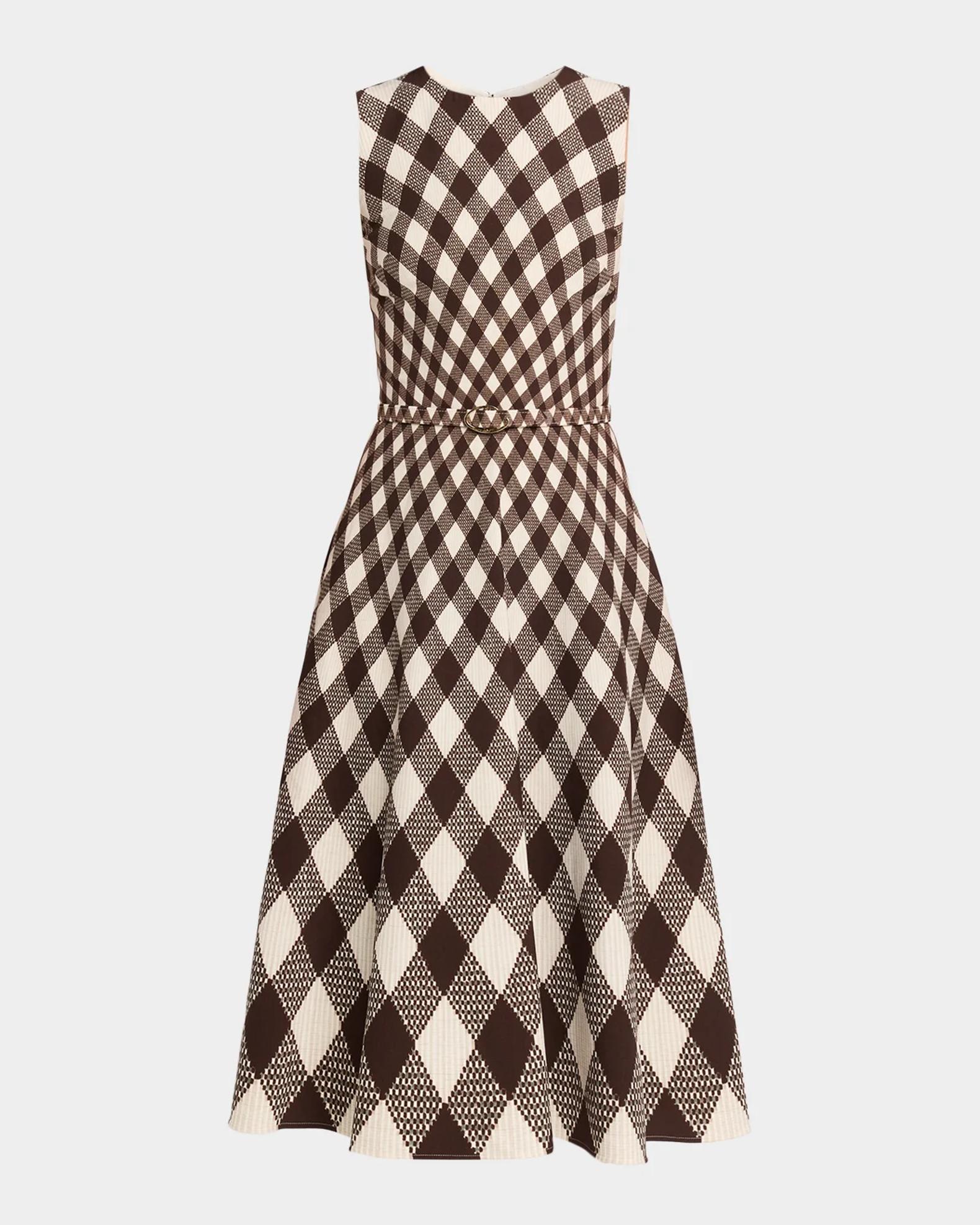 Oscar de la Renta Sleeveless Argyle Wool Belted Midi Dress