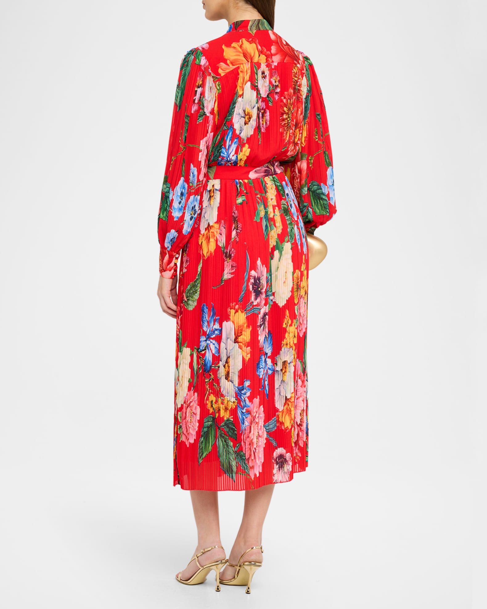 Elie Tahari The Almada Pleated Floral-Print Midi Dress | Neiman Marcus