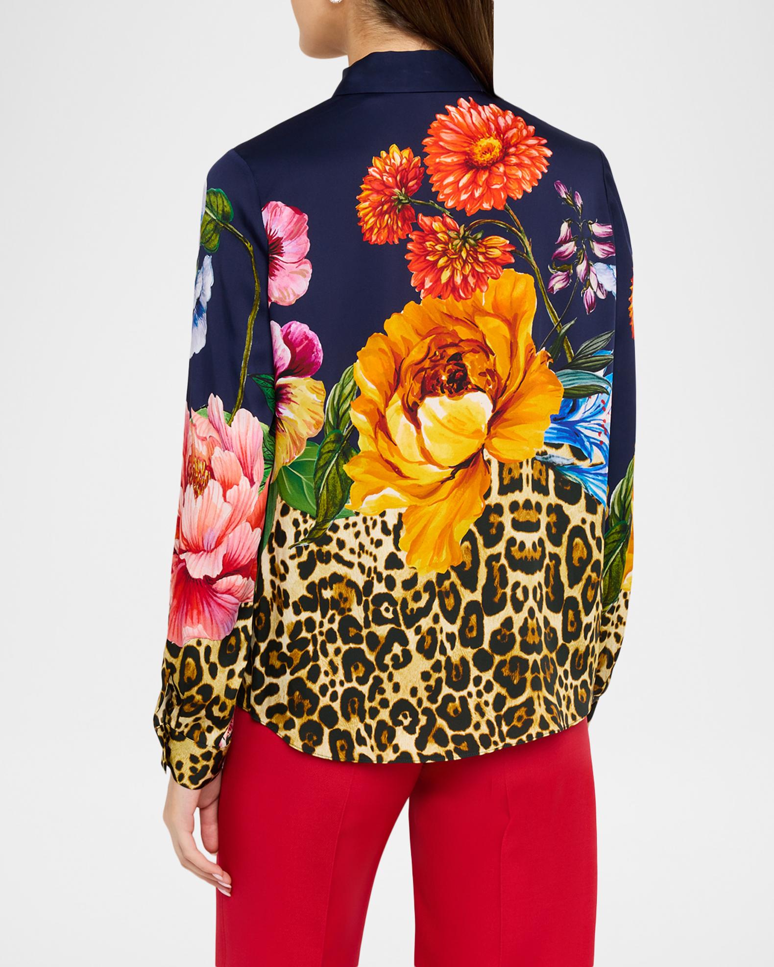 Elie Tahari The Madeline Sahara Desert Print Silk-Blend Blouse 