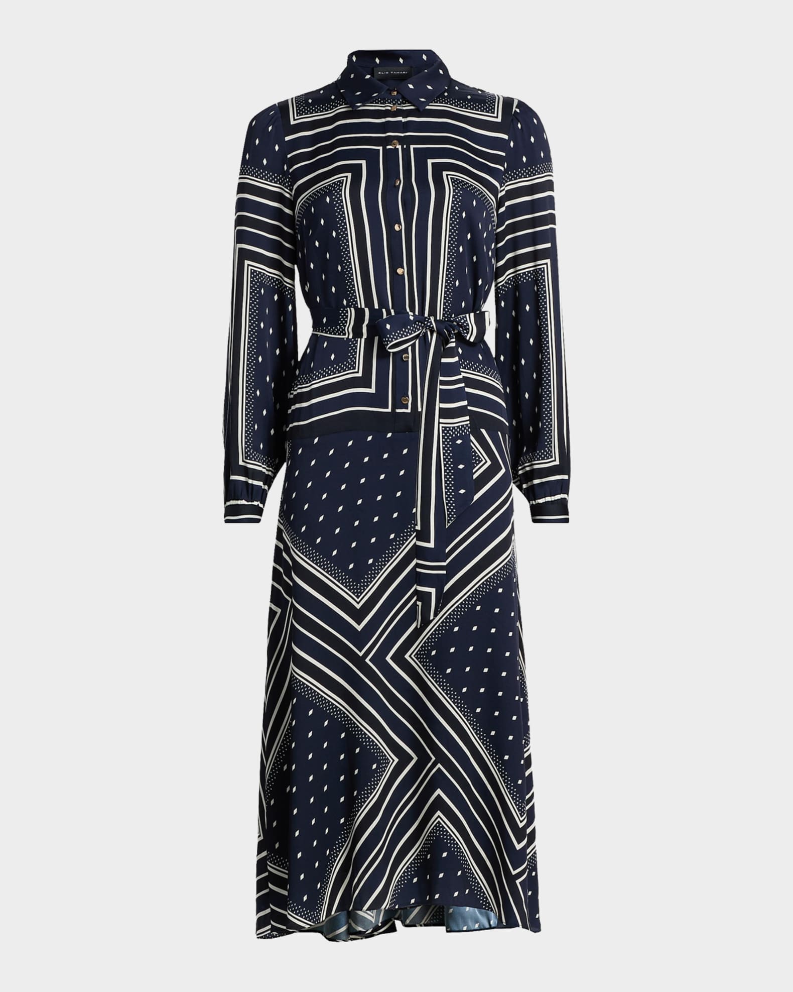 Elie Tahari The Hollie Geometric-Print Midi Shirtdress | Neiman Marcus