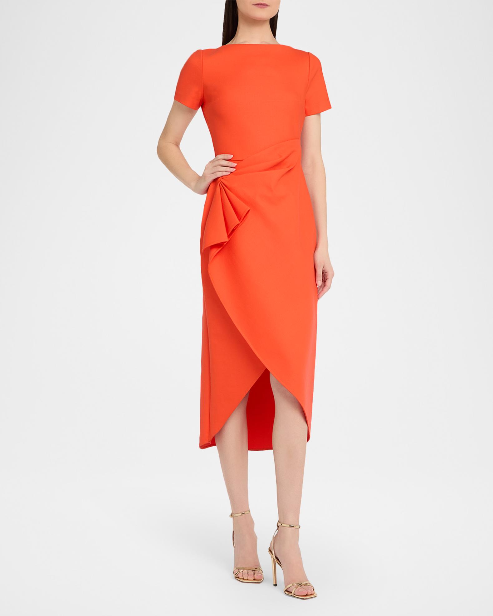 draped short sleeve dress Short Sleeve Midi Dress with Draped Neckline  TandyWear