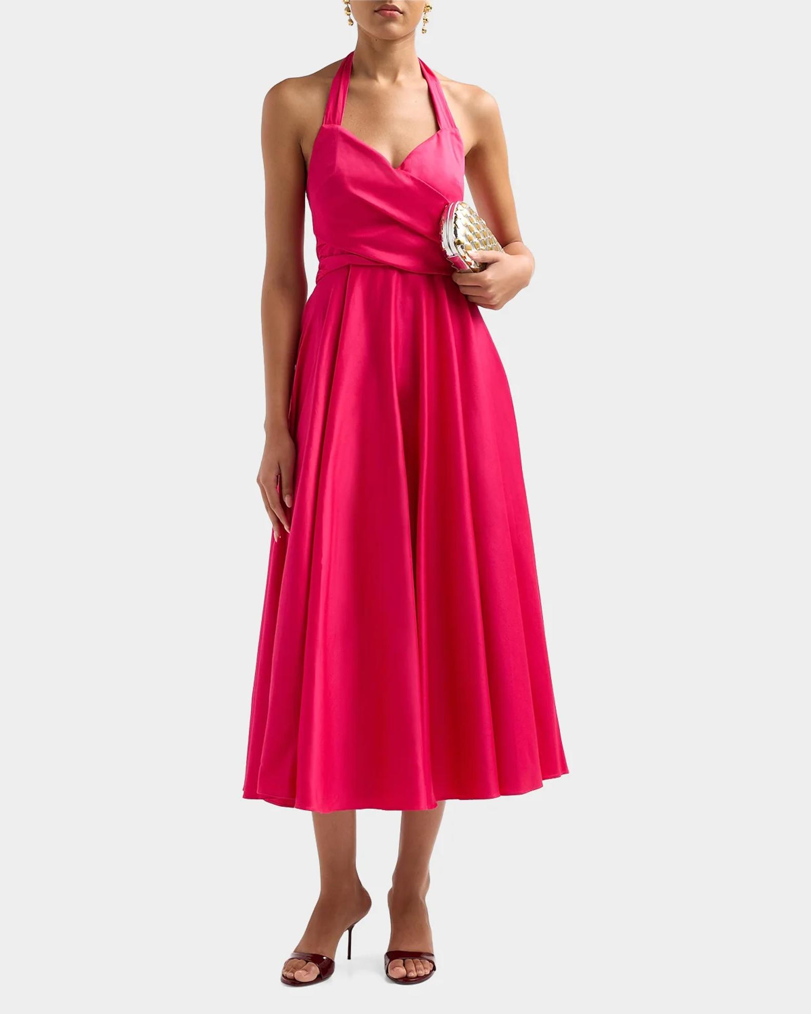 ruched halter midi dress Black Halo Noelle Fabric- Women