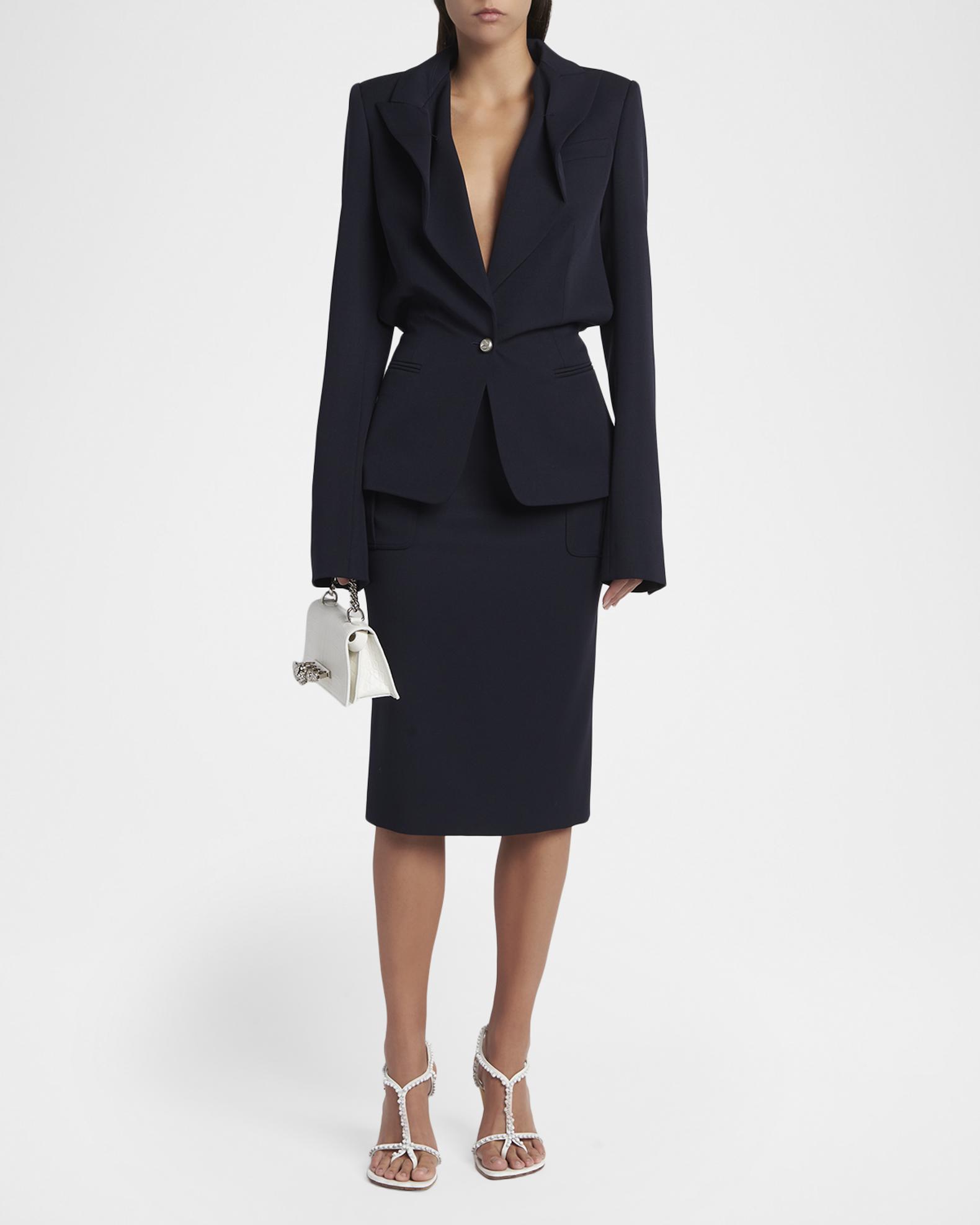 McQueen Front-Pocket Grain De Poudre Pencil Skirt | Neiman Marcus