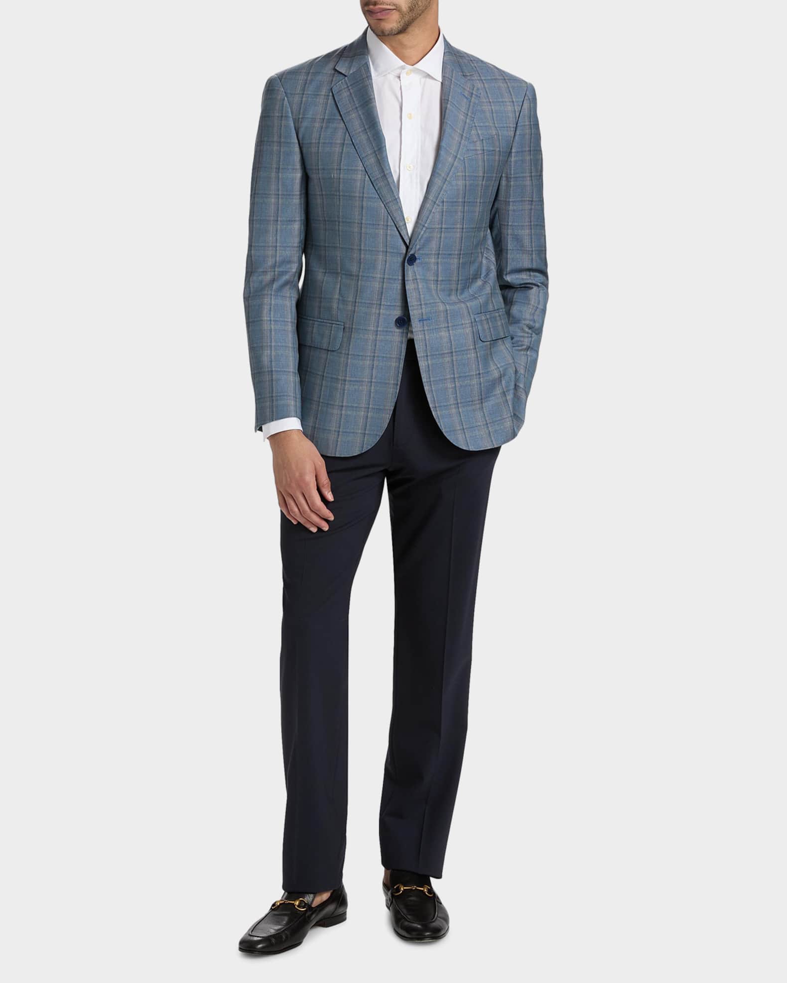 Emporio Armani Men's Plaid Wool Single-Breasted Jacket | Neiman Marcus
