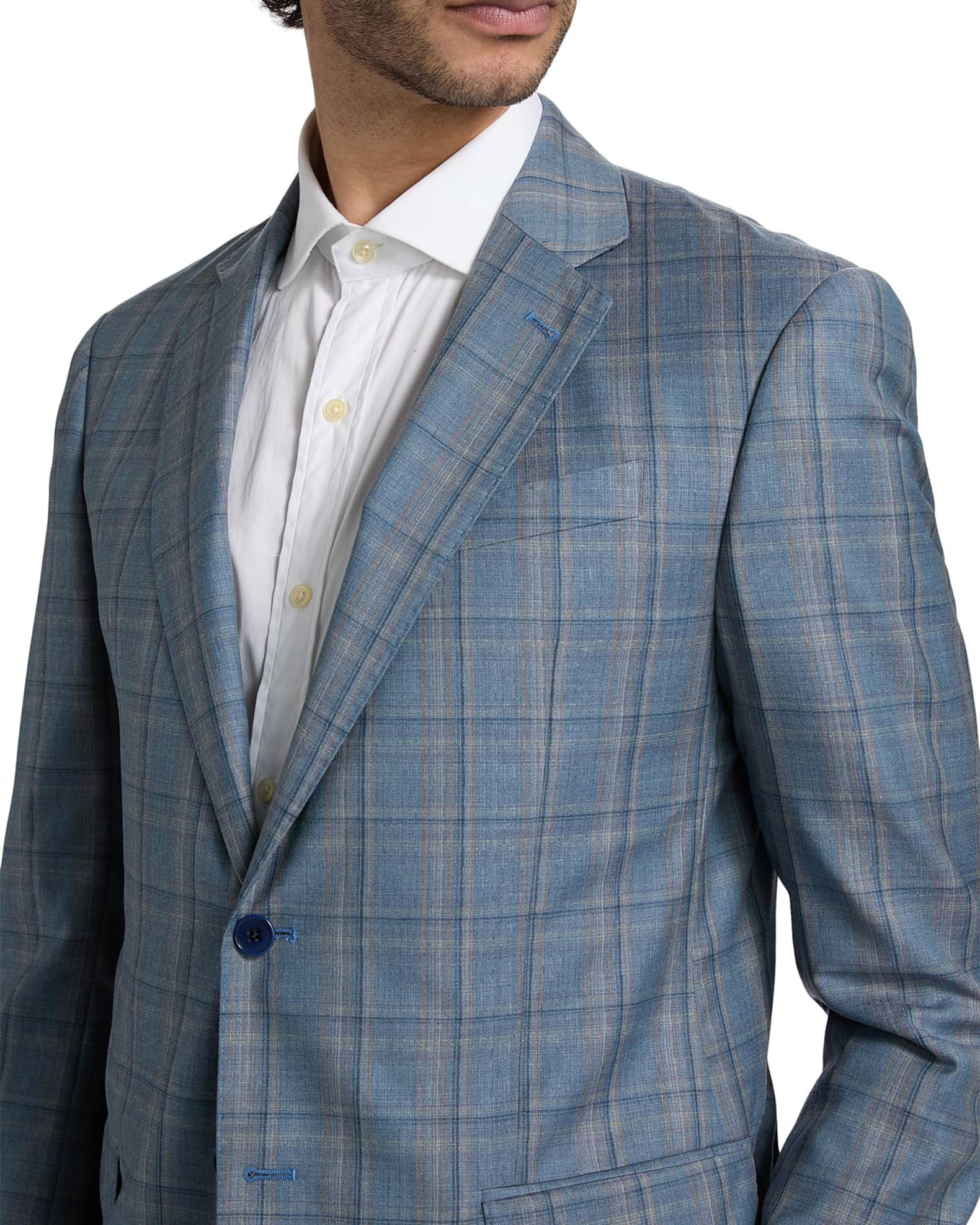 Emporio Armani Men's Plaid Wool Single-Breasted Jacket | Neiman Marcus