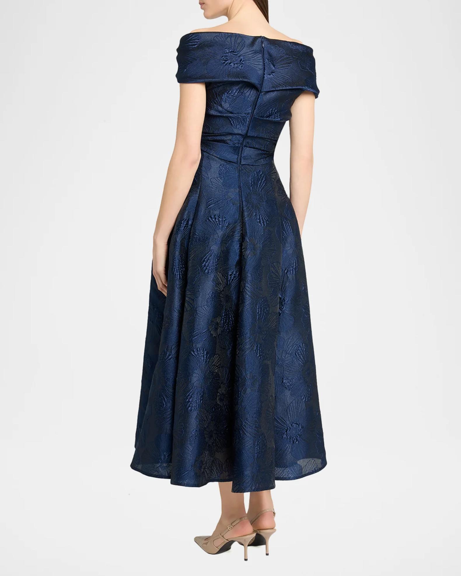 Talbot Runhof Off-Shoulder Jacquard Dress with Pockets | Neiman Marcus