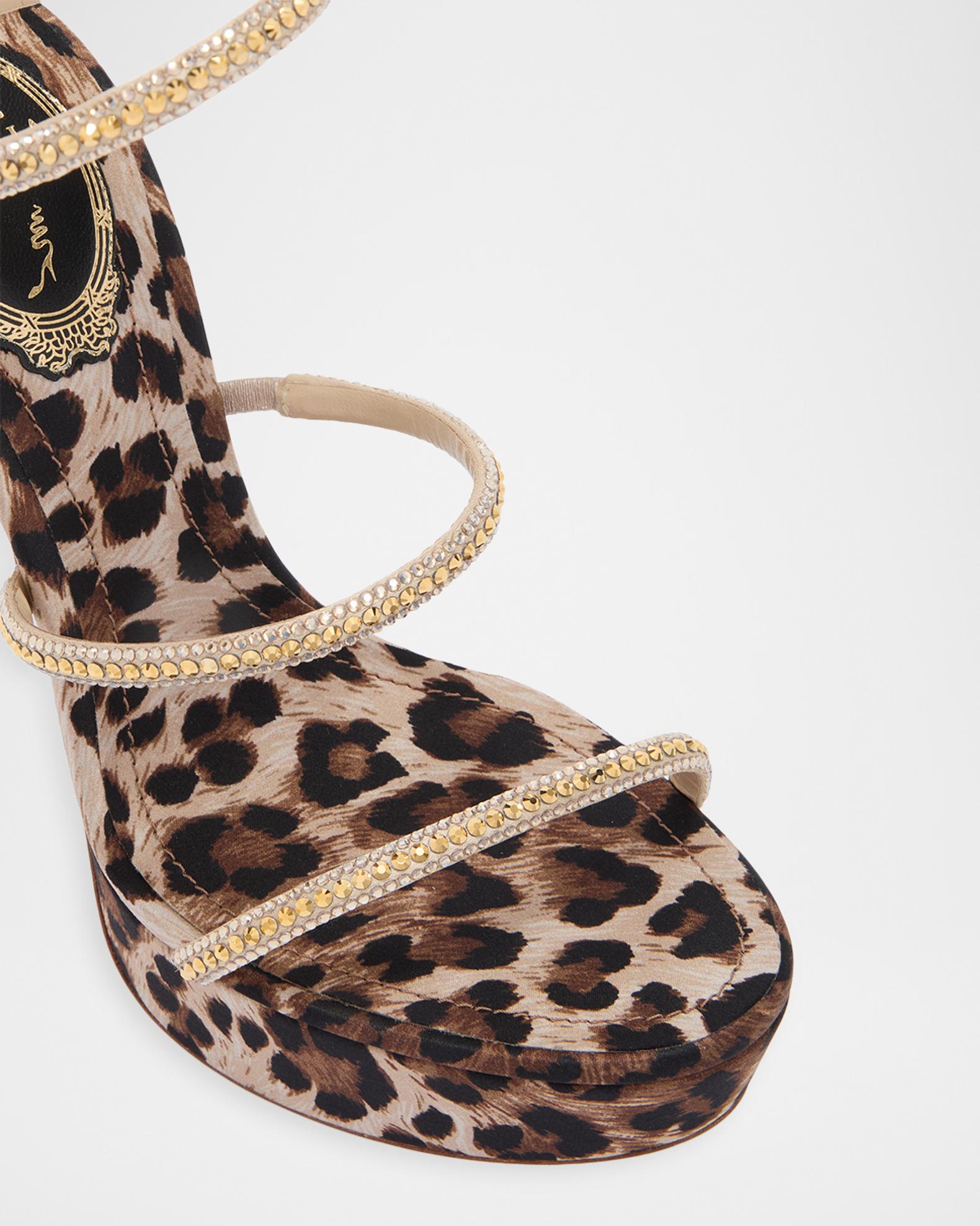 Rene Caovilla 130mm Leopard Satin Platform Ankle-Wrap Sandals