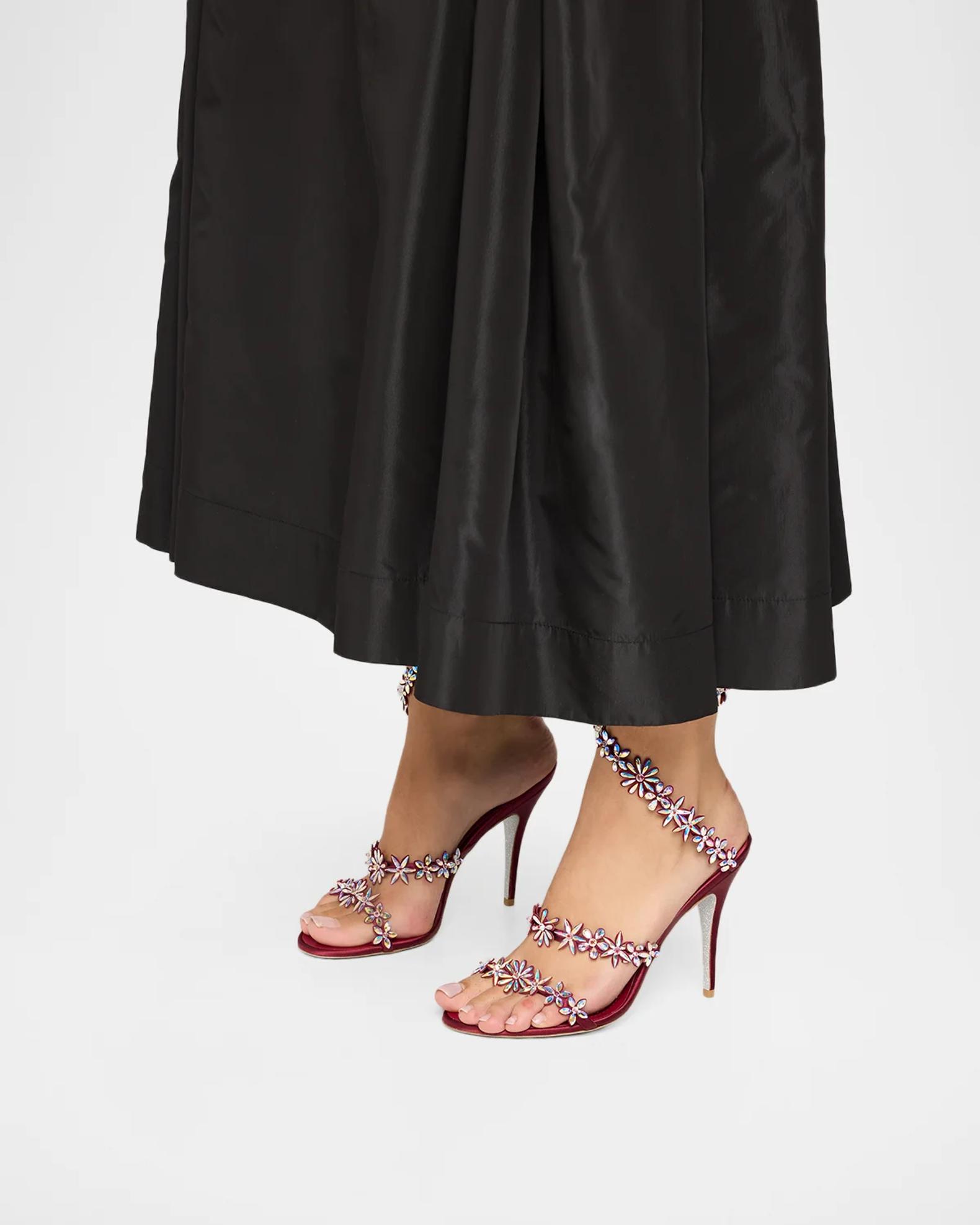 Rene Caovilla 100mm Floral Crystal Satin Ankle-Wrap Sandals