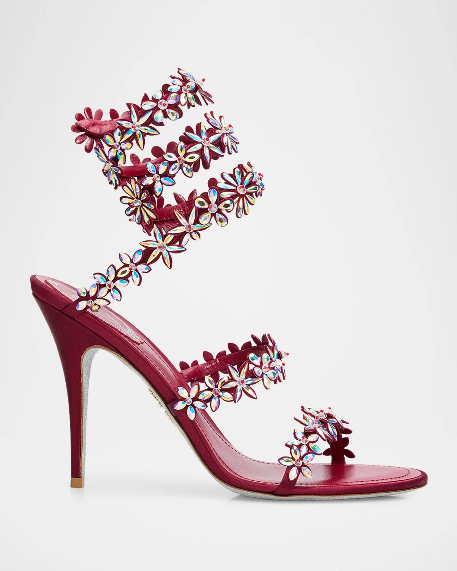 RENE CAOVILLA Sandalsレネカオヴィラ 36 1/2 Rene Caovilla 100mm Floral Crystal Satin Ankle-Wrap Sandals