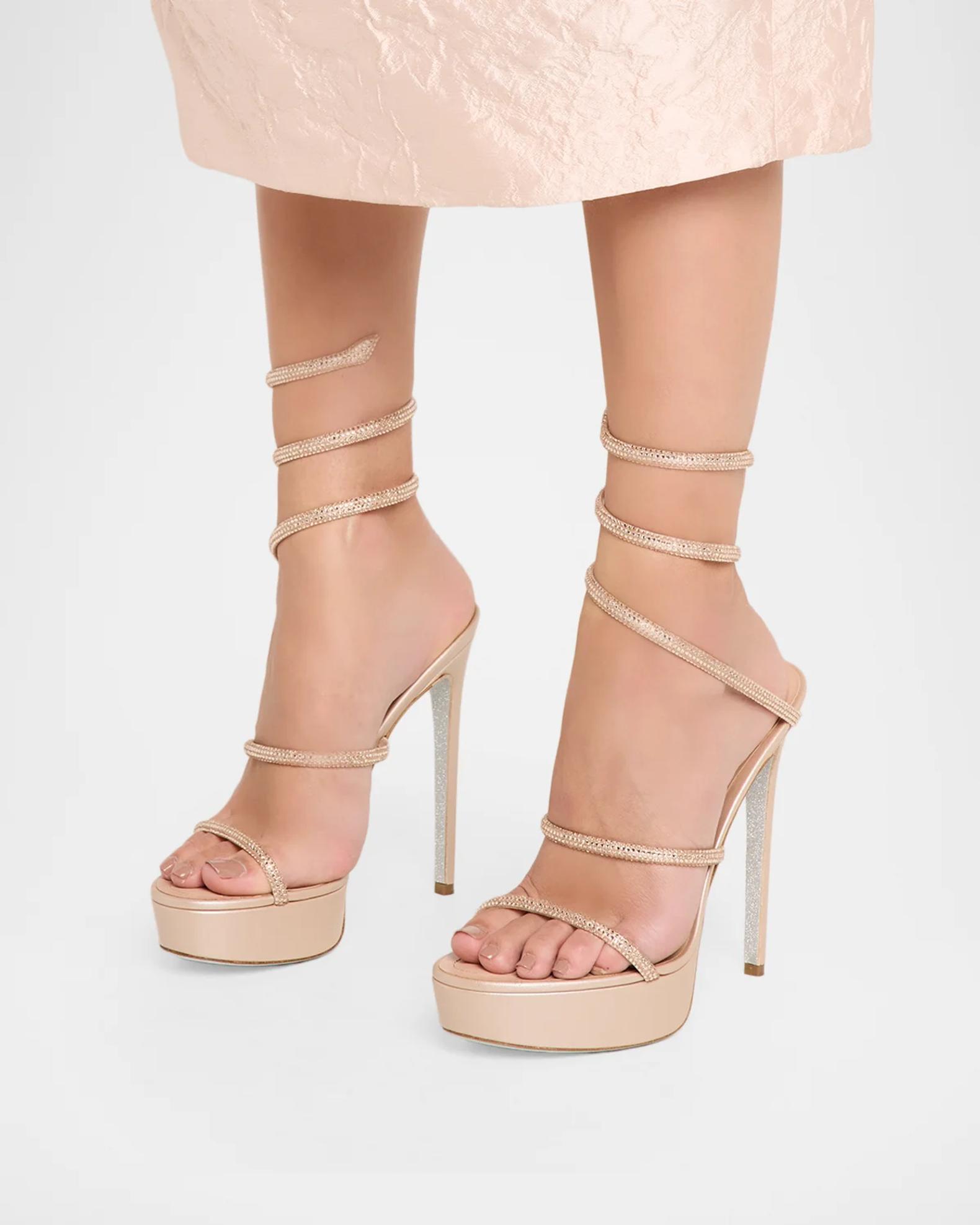 Rene Caovilla 130mm Embellished Satin Platform Snake-Wrap Sandals