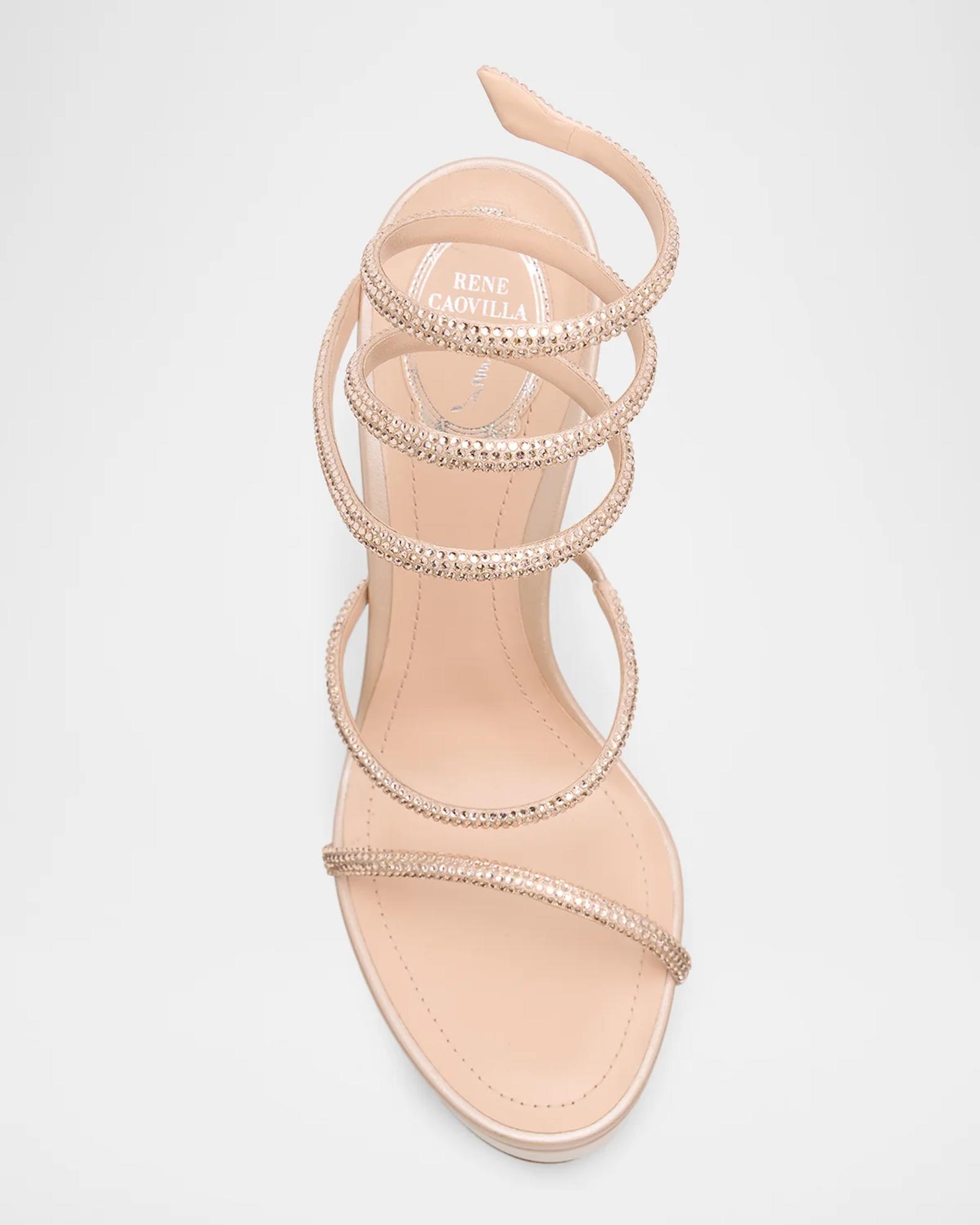 Rene Caovilla 130mm Embellished Satin Platform Snake-Wrap Sandals