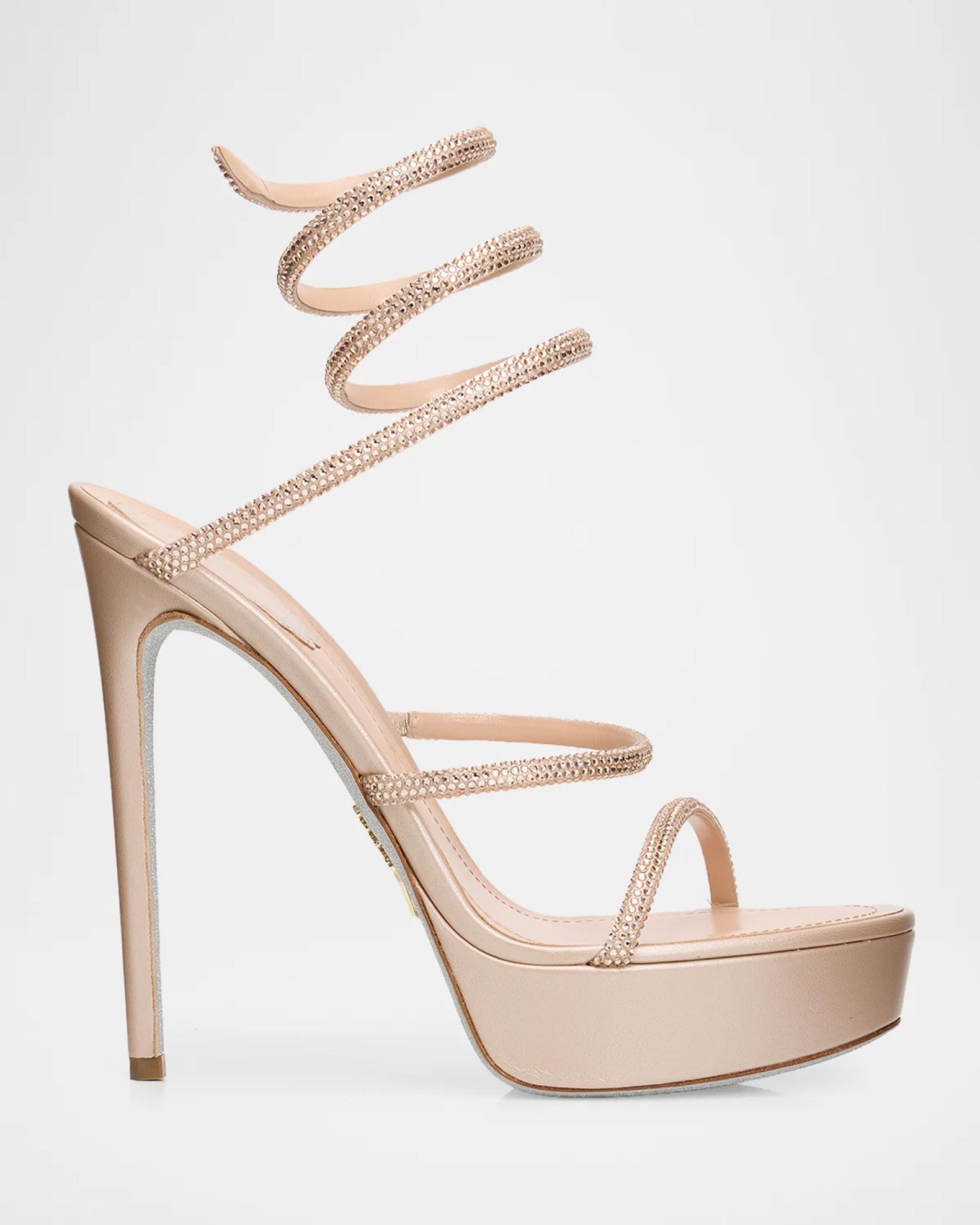 Rene Caovilla 130mm Embellished Satin Platform Snake-Wrap Sandals