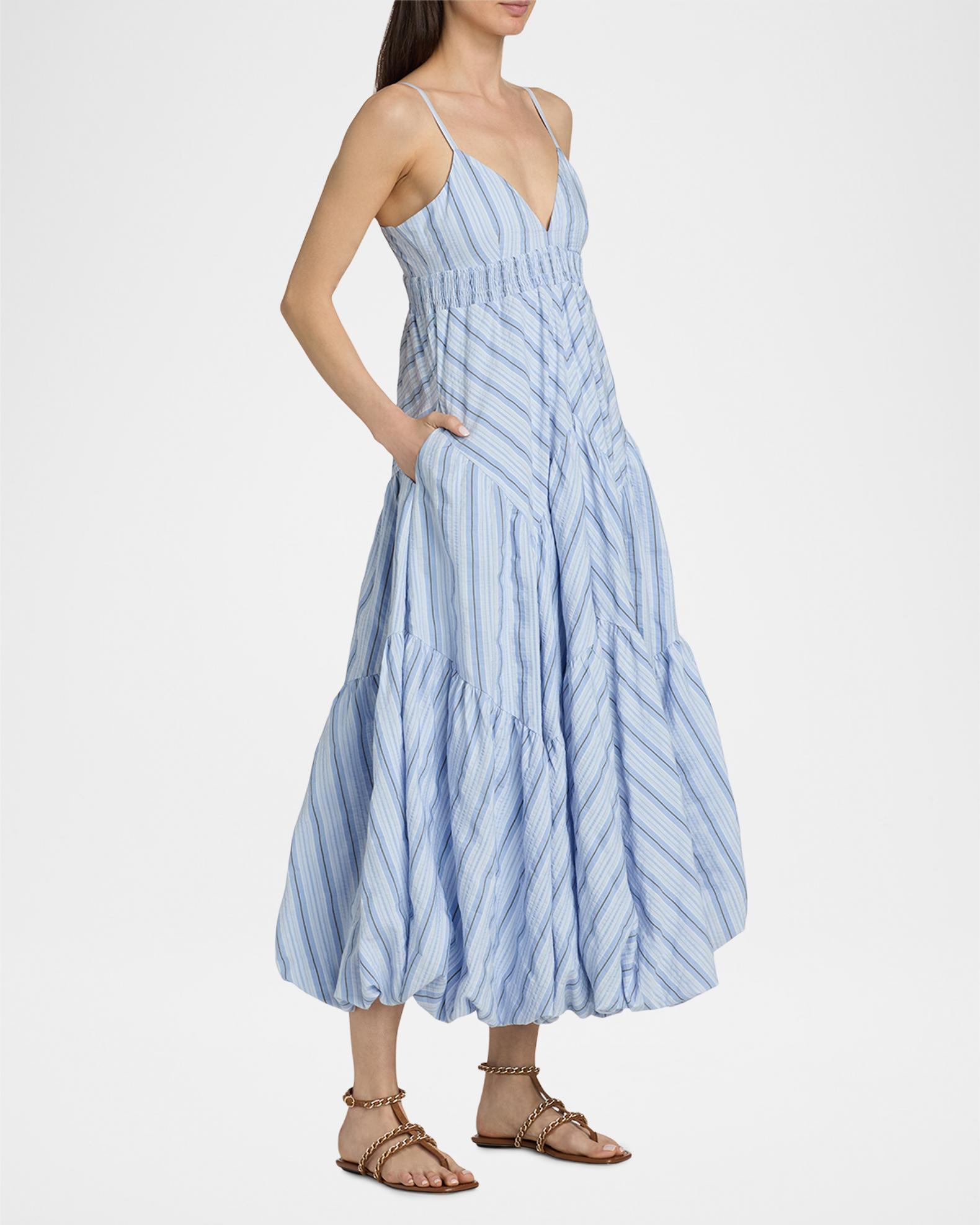 Cinq à Sept Evory Striped Cotton-Blend Midi Dress | Neiman Marcus
