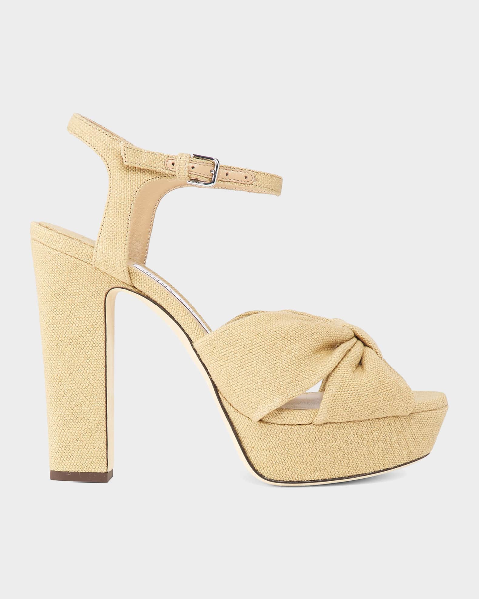 Jimmy Choo 120mm Heloise Linen Knot Platform Sandals | Neiman Marcus