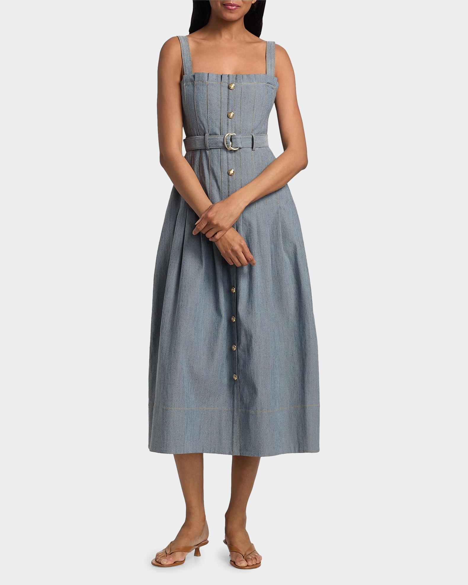 denim button front midi dress The Button Front Denim Midi Dress