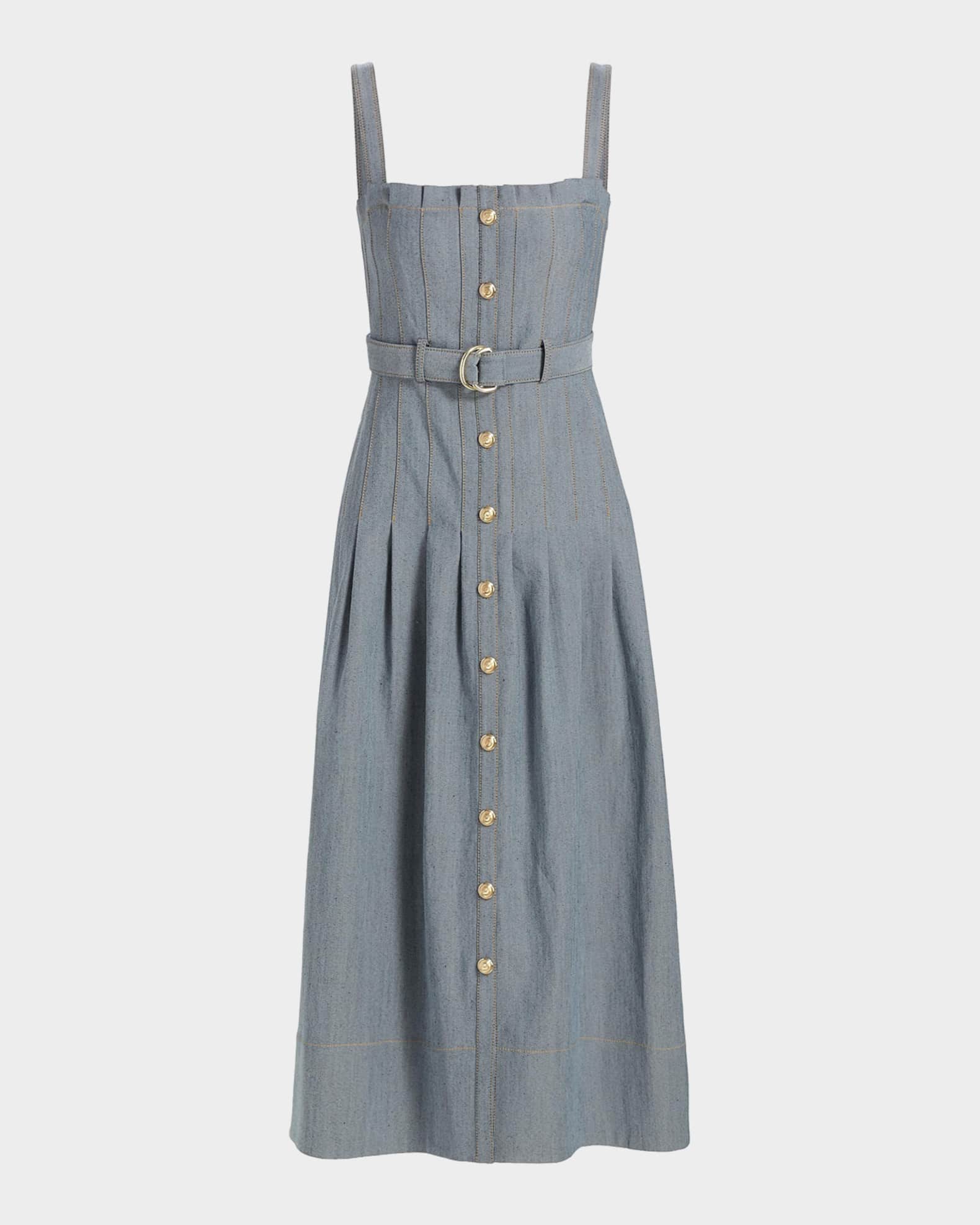 knee length dresses for ladies Denim Button Down Midi Dress – Clothe Boutique main image 1