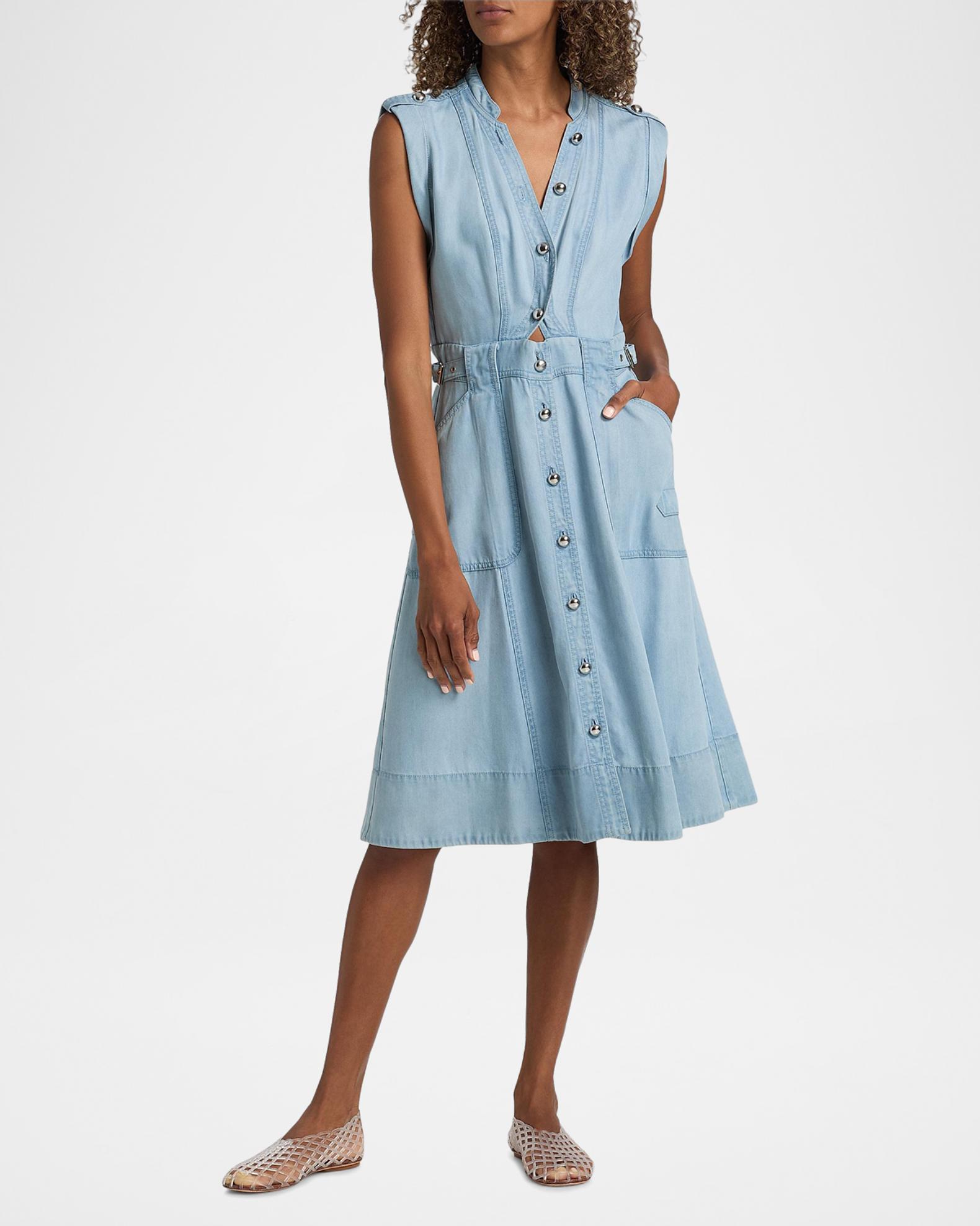 Derek Lam 10 Crosby Penelope Denim Button-Front Midi Dress