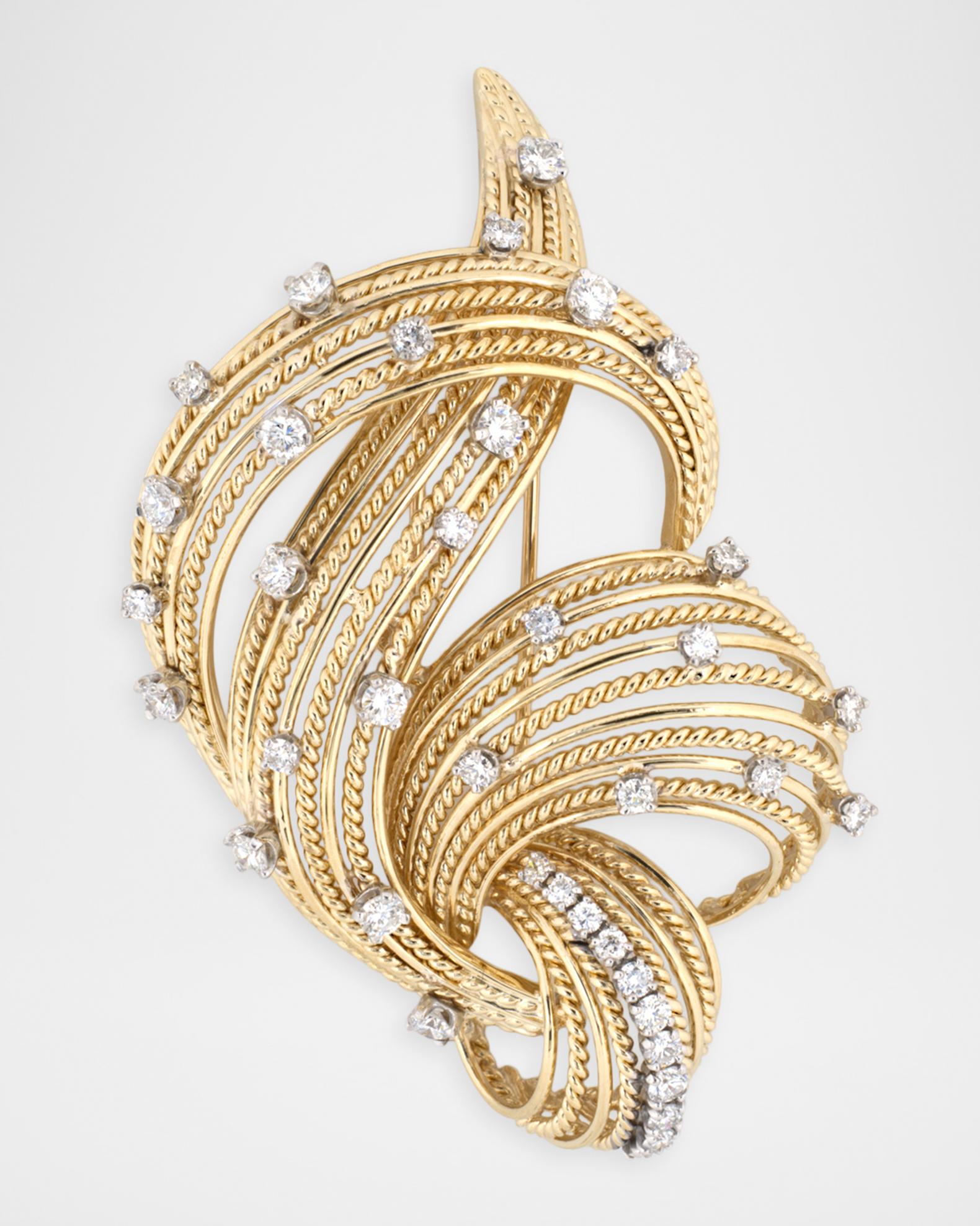 NM Estate Estate 18K Yellow Gold Diamond Twisted Rope Ribbon Pin ...