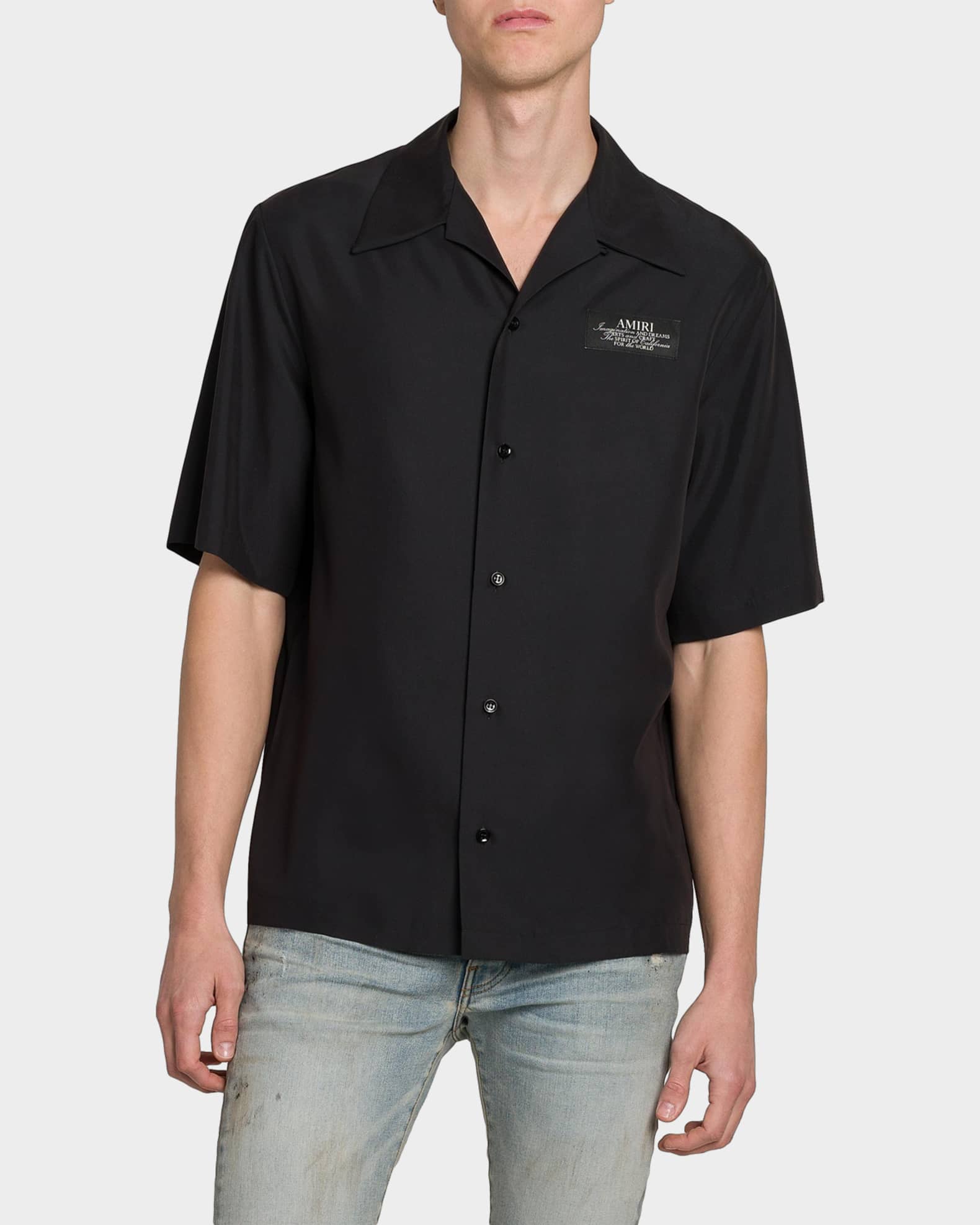 Amiri Spirit Logo Patch Bowling Shirt | Neiman Marcus