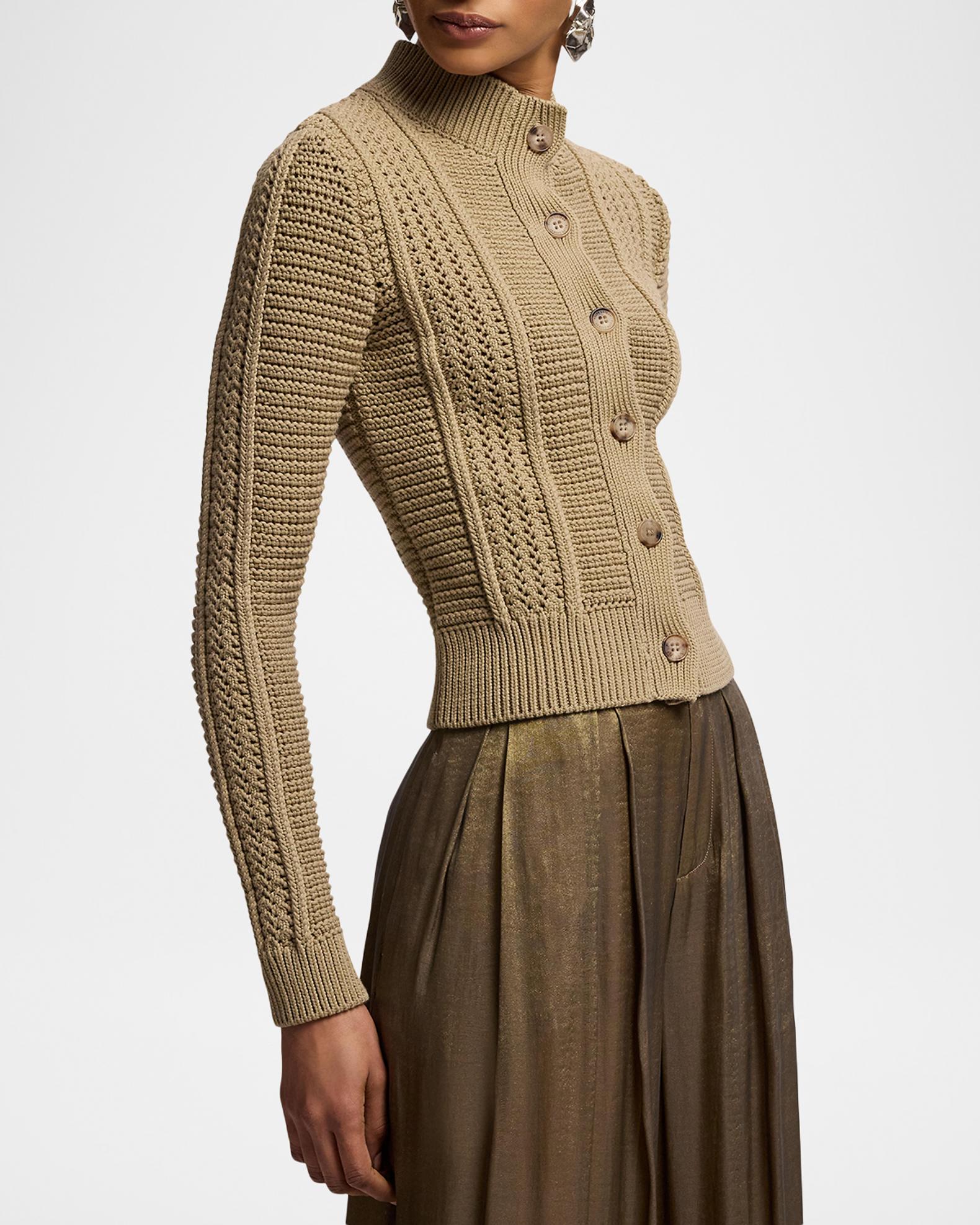 Ralph Lauren Collection Cotton-Blend Mockneck Cardigan | Neiman Marcus