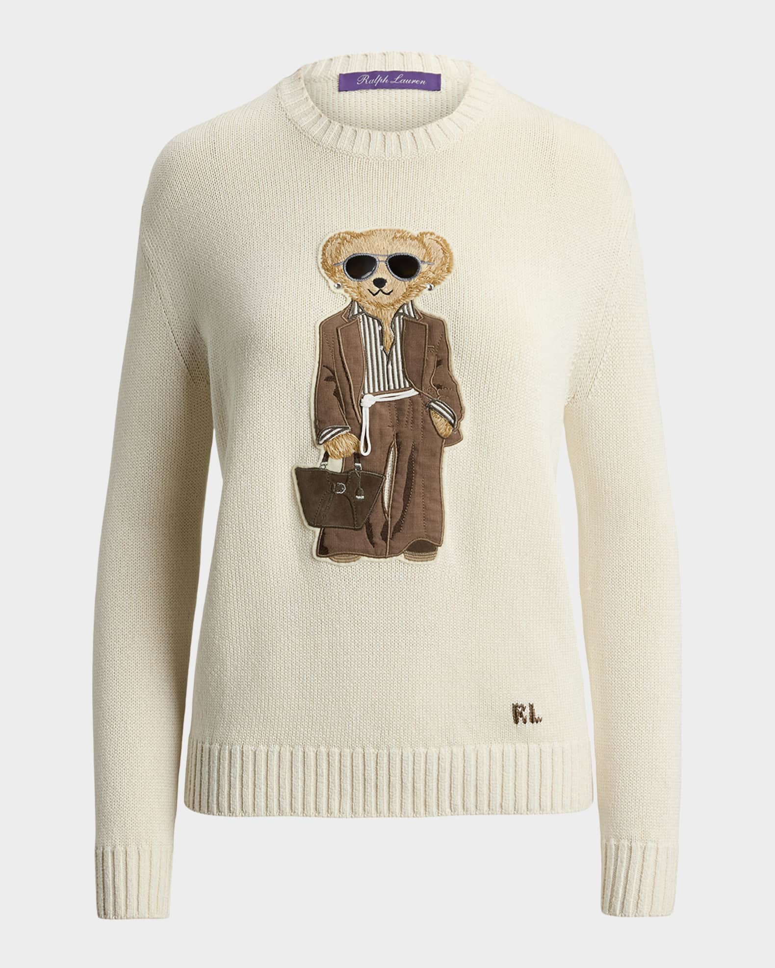 Ralph Lauren Collection Polo Bear Silk Crewneck Sweater | Neiman