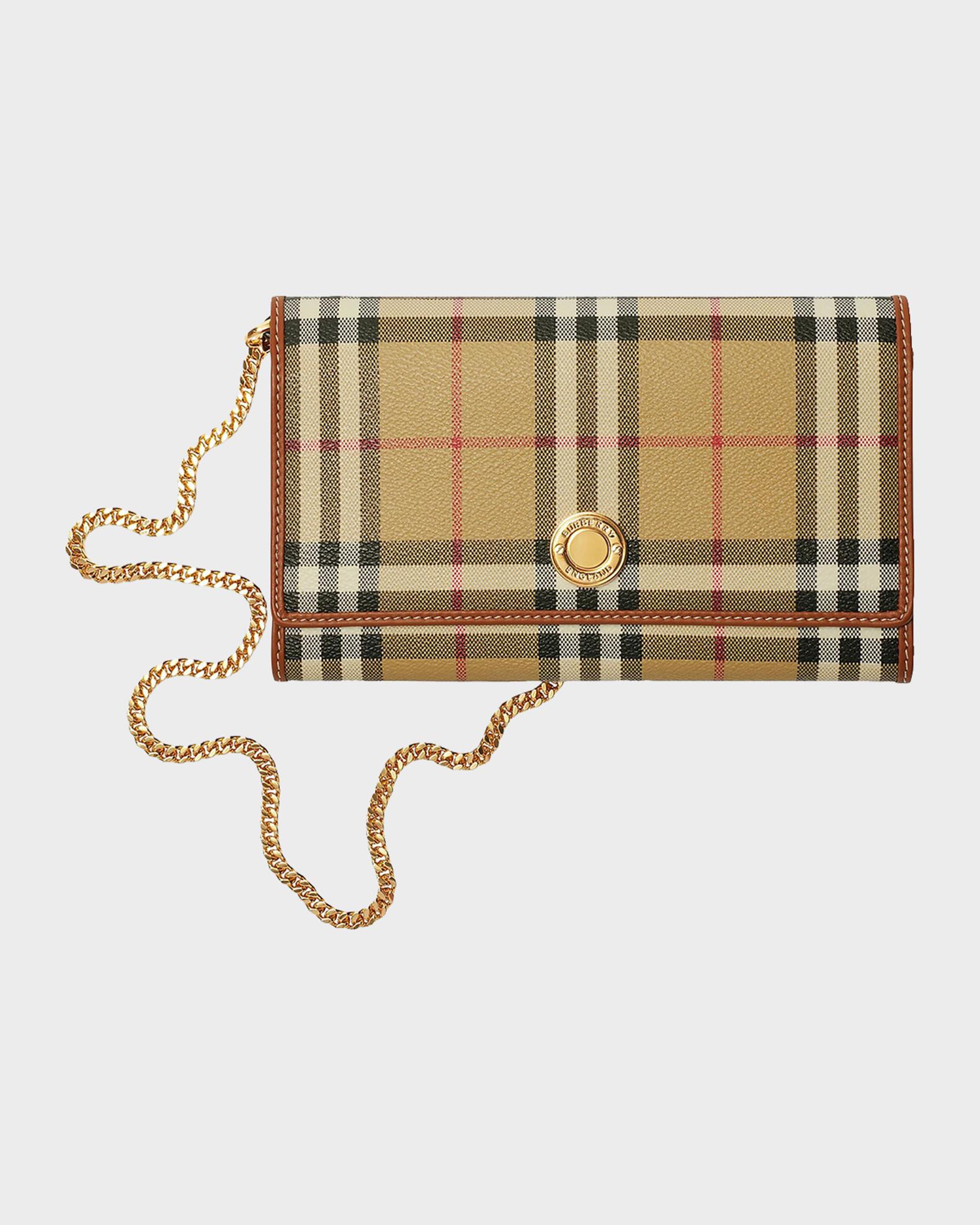 Burberry Hannah Coated Check Wallet on Chain | Neiman Marcus