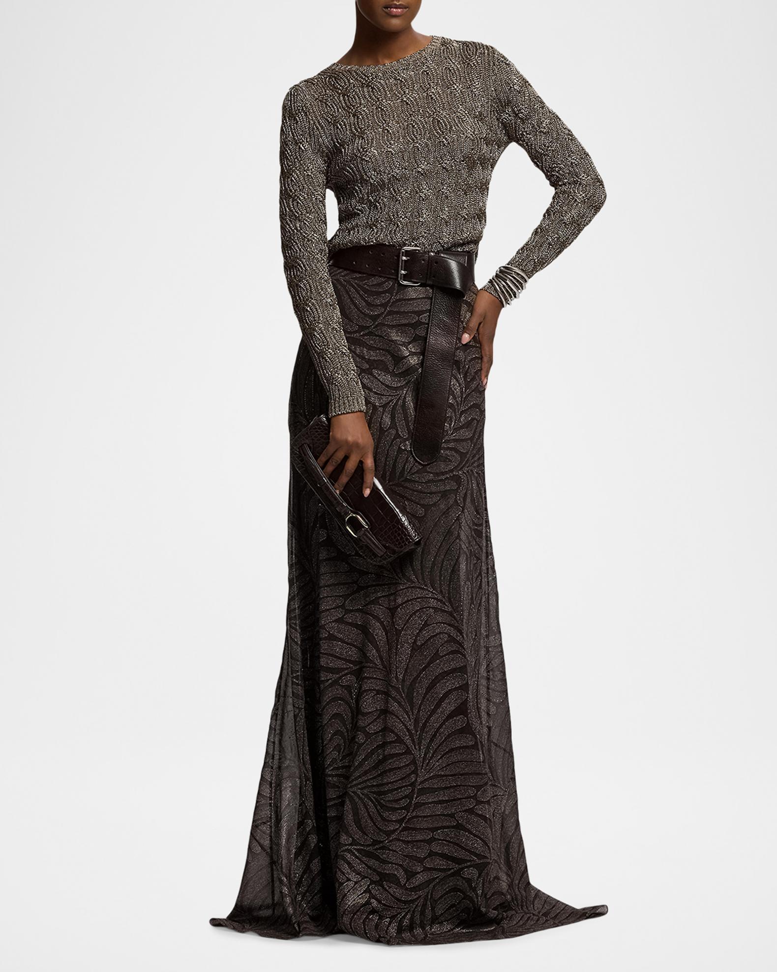 Ralph Lauren Women's Metallic Cable-Knit Crewneck Sweater | Antique Bronze
