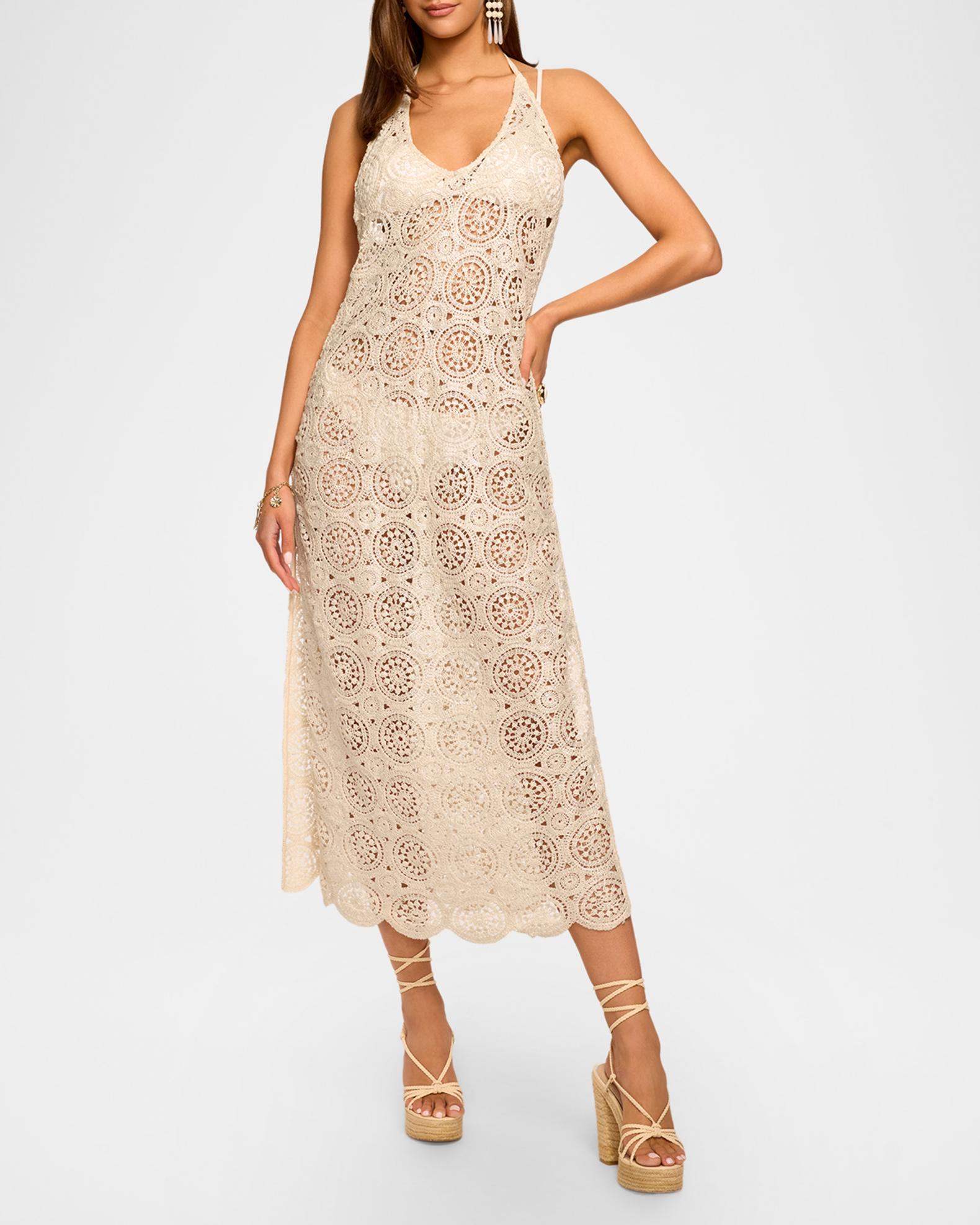 eve crochet maxi dress Ramy Brook Women's Eve Crochet Cotton Cover-Up Maxi Dress - Neutral Foil Crochet