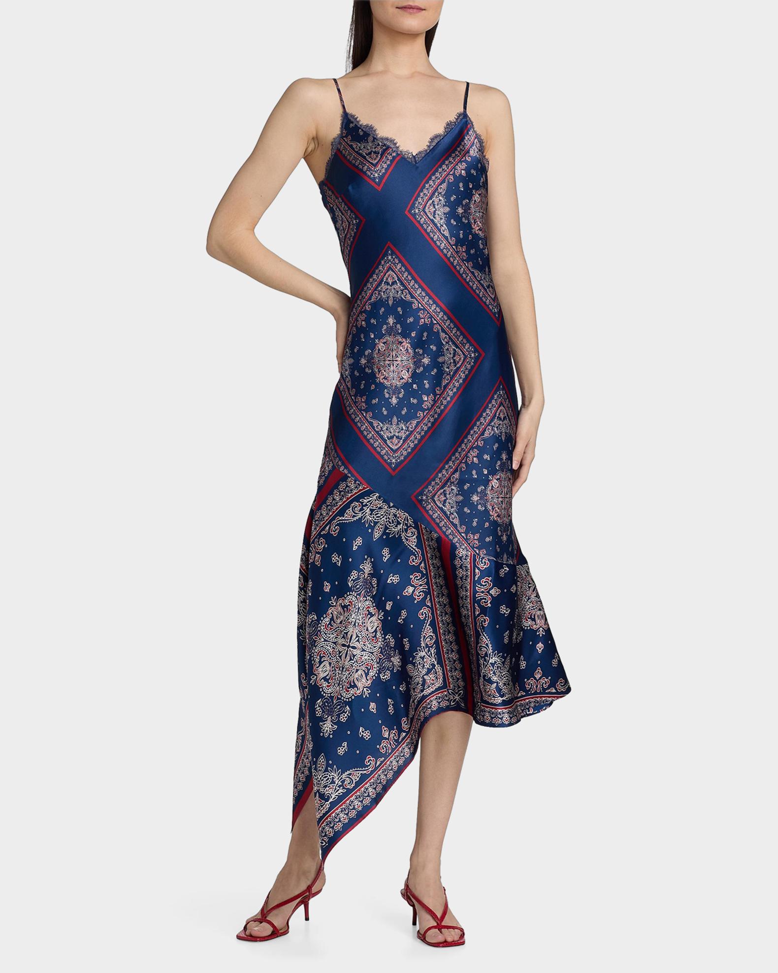 Cami NYC Becky Printed Silk Lace-Trim Midi Dress | Neiman Marcus