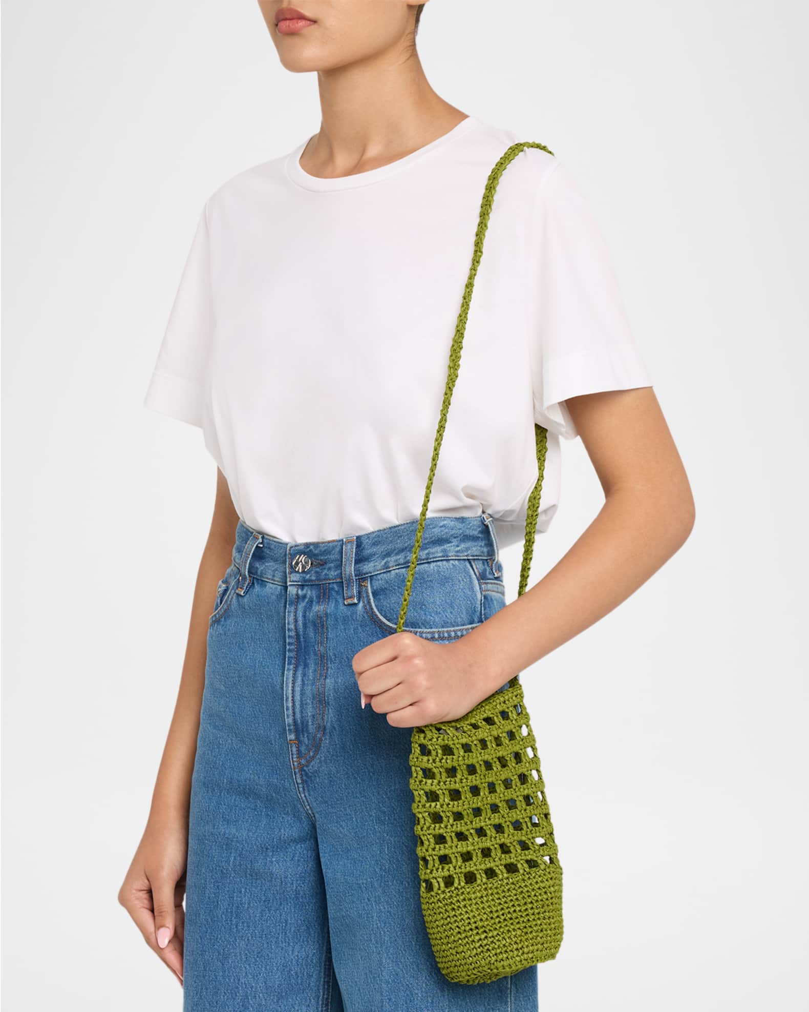 A.L.C. Rita Crochet Raffia Cylindrical Shoulder Bag | Neiman Marcus