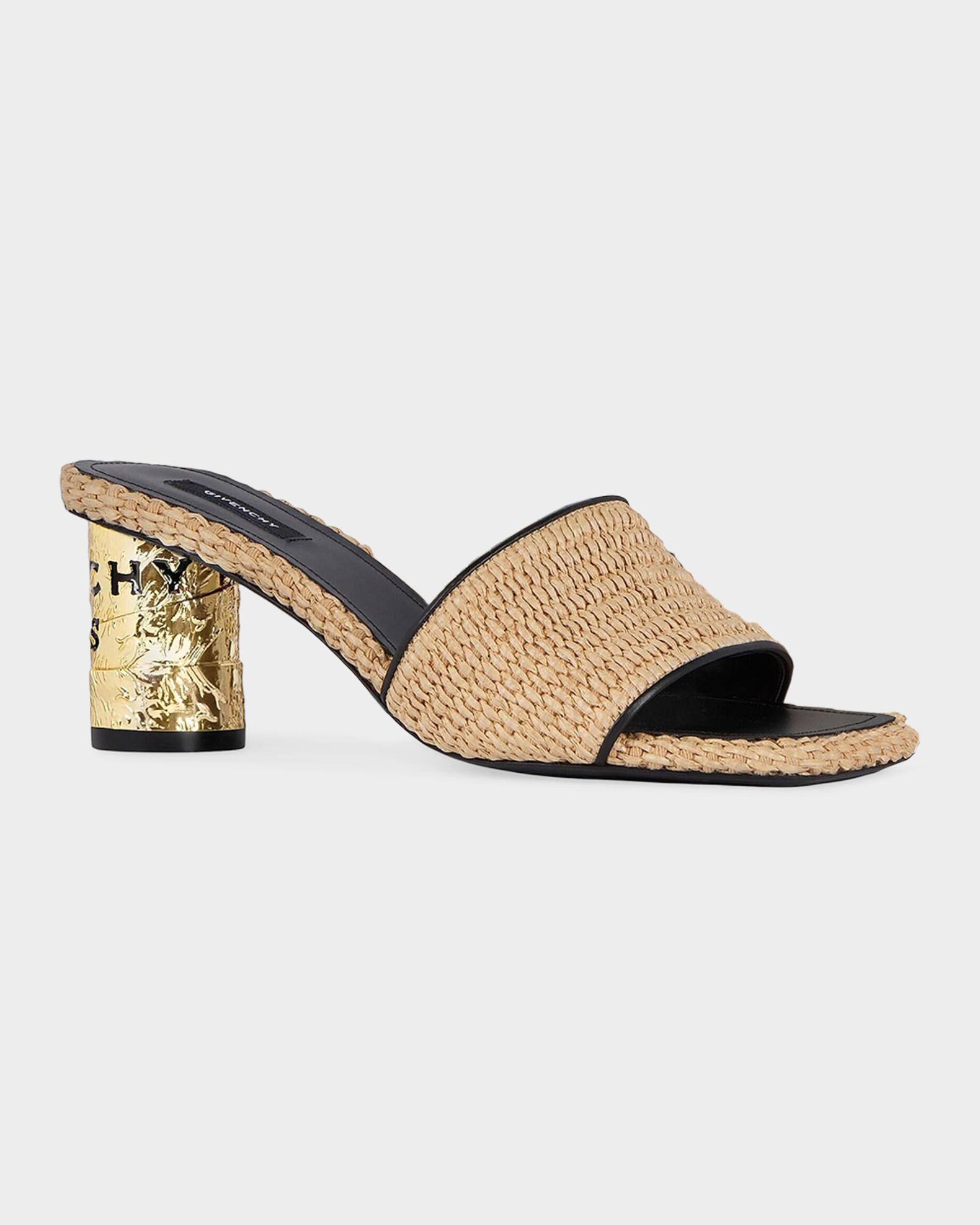 Givenchy Tape 65mm Raffia-Effect Heeled Mules | Neiman Marcus