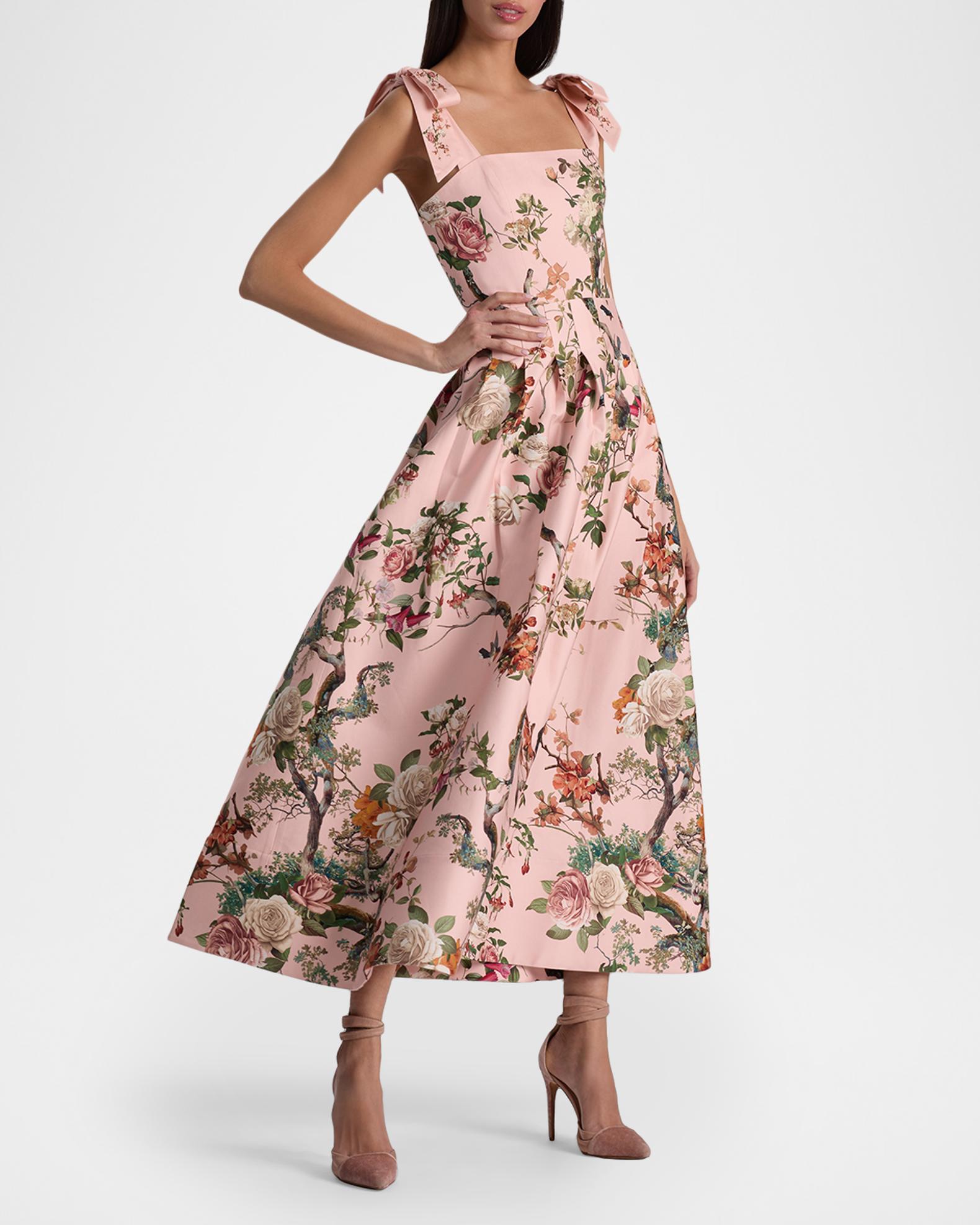 ALICE + OLIVIA Hana Floral Tie-Shoulder Maxi Dress | Neiman Marcus
