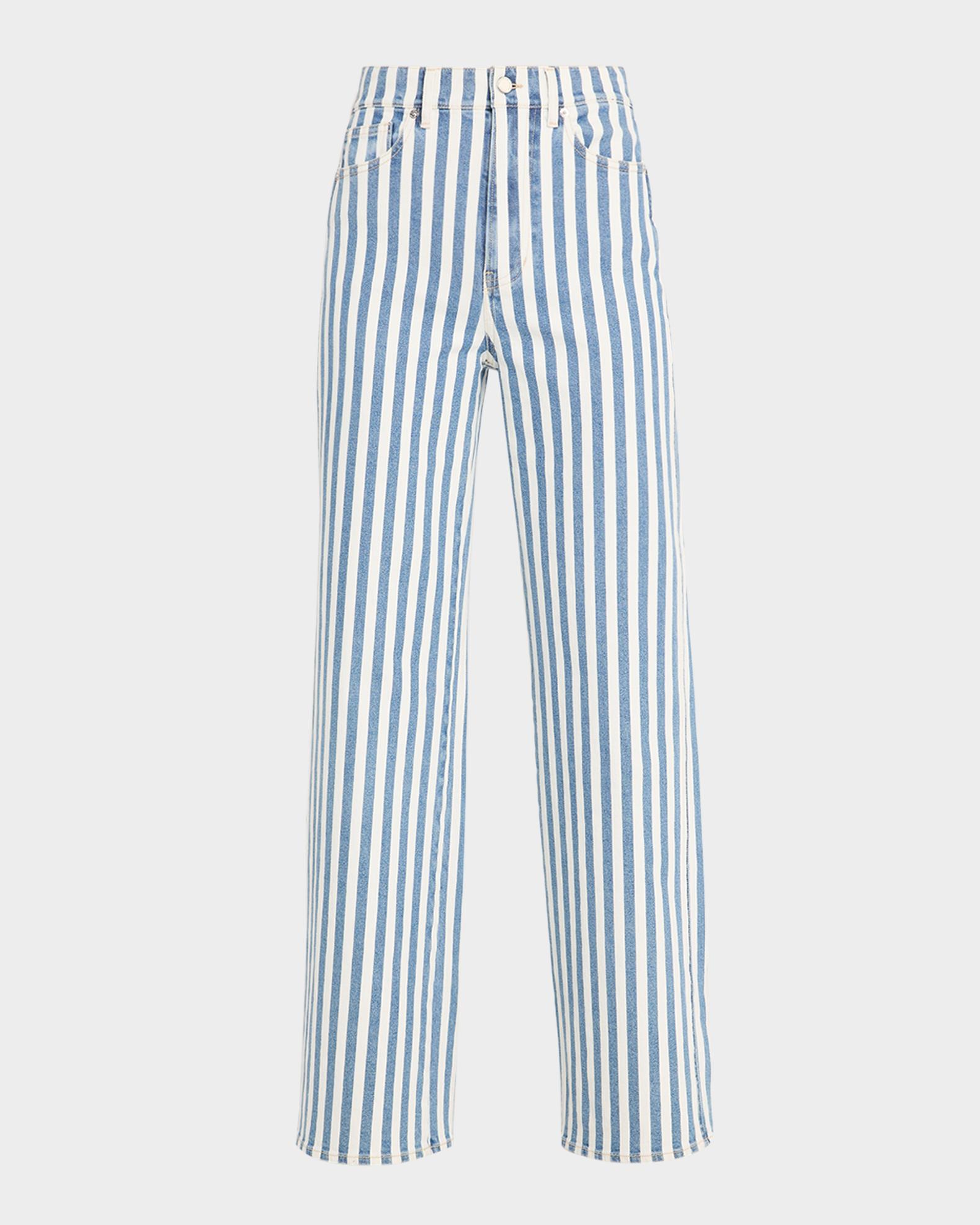 Veronica Beard Taylor High-Rise Wide-Leg Striped Jeans | Neiman Marcus