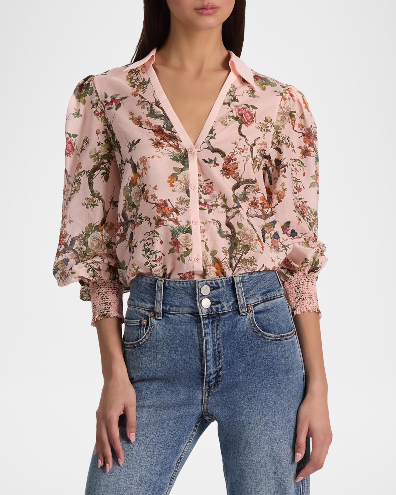 ALICE + OLIVIA Charis Floral Button-Front Blouse | Neiman Marcus