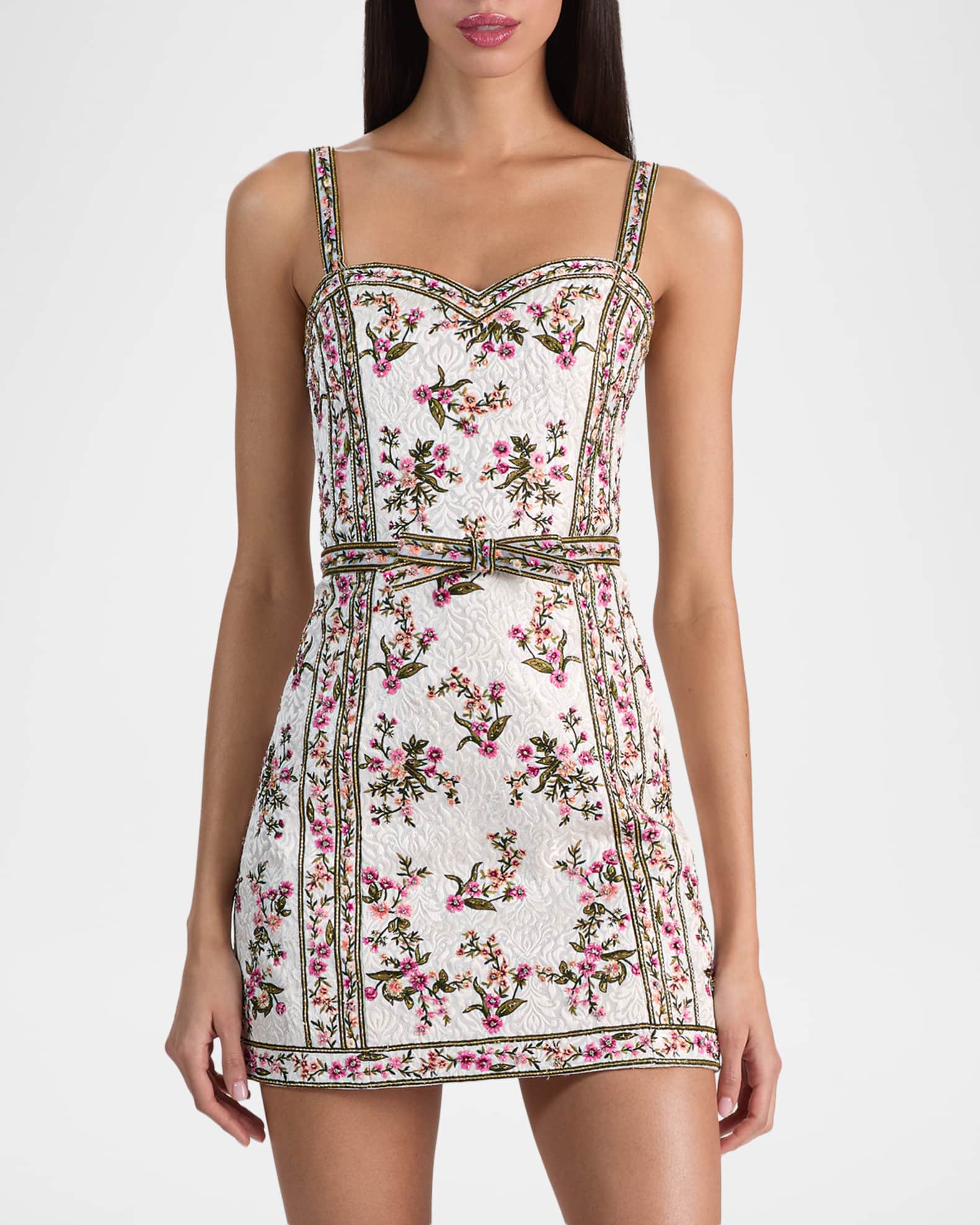 ALICE + OLIVIA Katia Embroidered Jacquard Mini Dress | Neiman Marcus